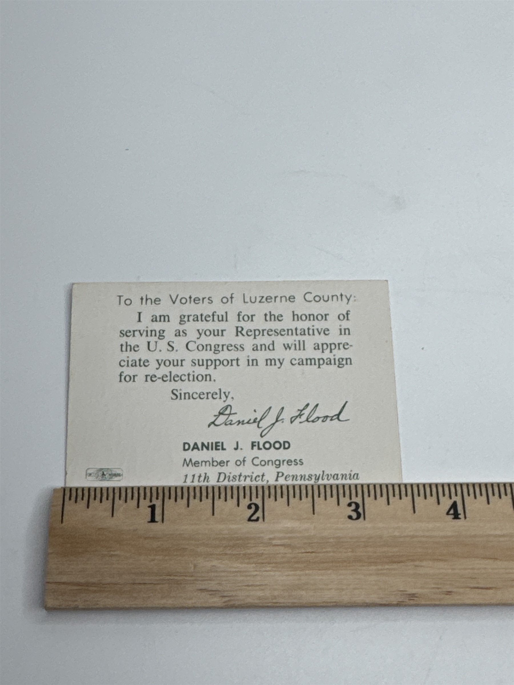 Pennsylvania Press Luzerne County 11th District Congressman Daniel J. Flood Card