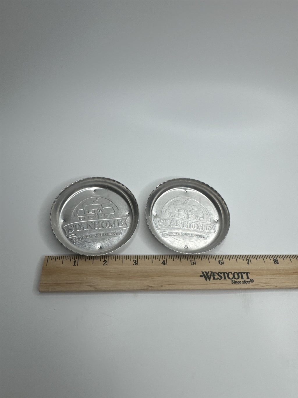 Set of 2 Vintage Stanhome A Stanley Home Product Aluminum Drink Coasters EUC