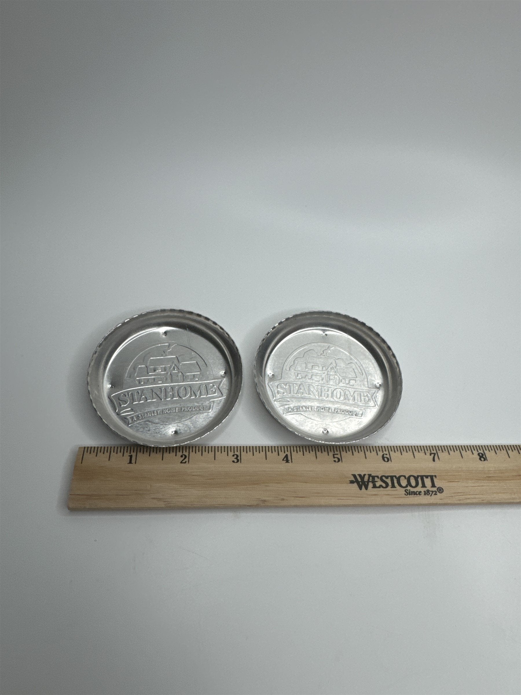 Set of 2 Vintage Stanhome A Stanley Home Product Aluminum Drink Coasters EUC