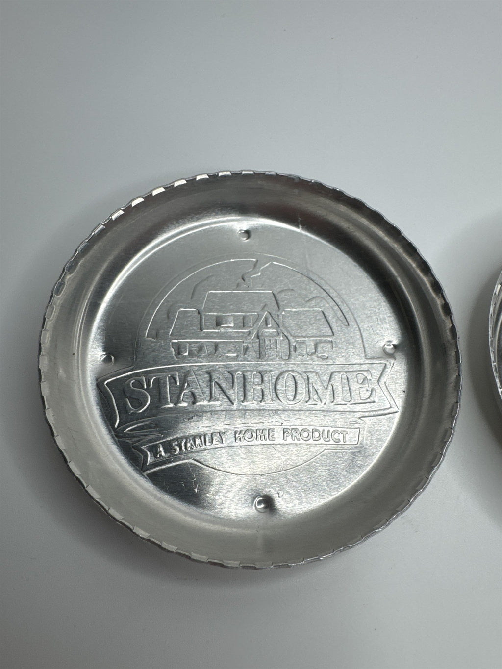 Set of 2 Vintage Stanhome A Stanley Home Product Aluminum Drink Coasters EUC
