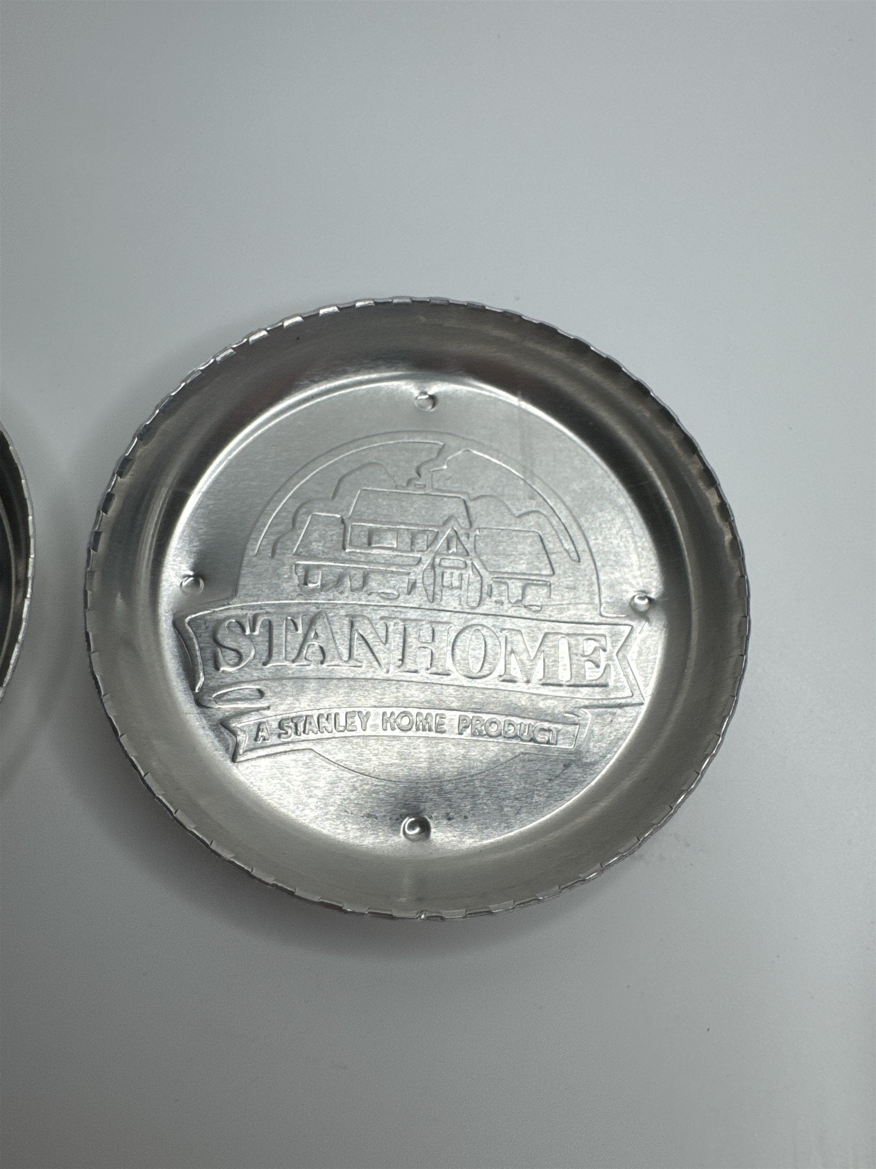 Set of 2 Vintage Stanhome A Stanley Home Product Aluminum Drink Coasters EUC