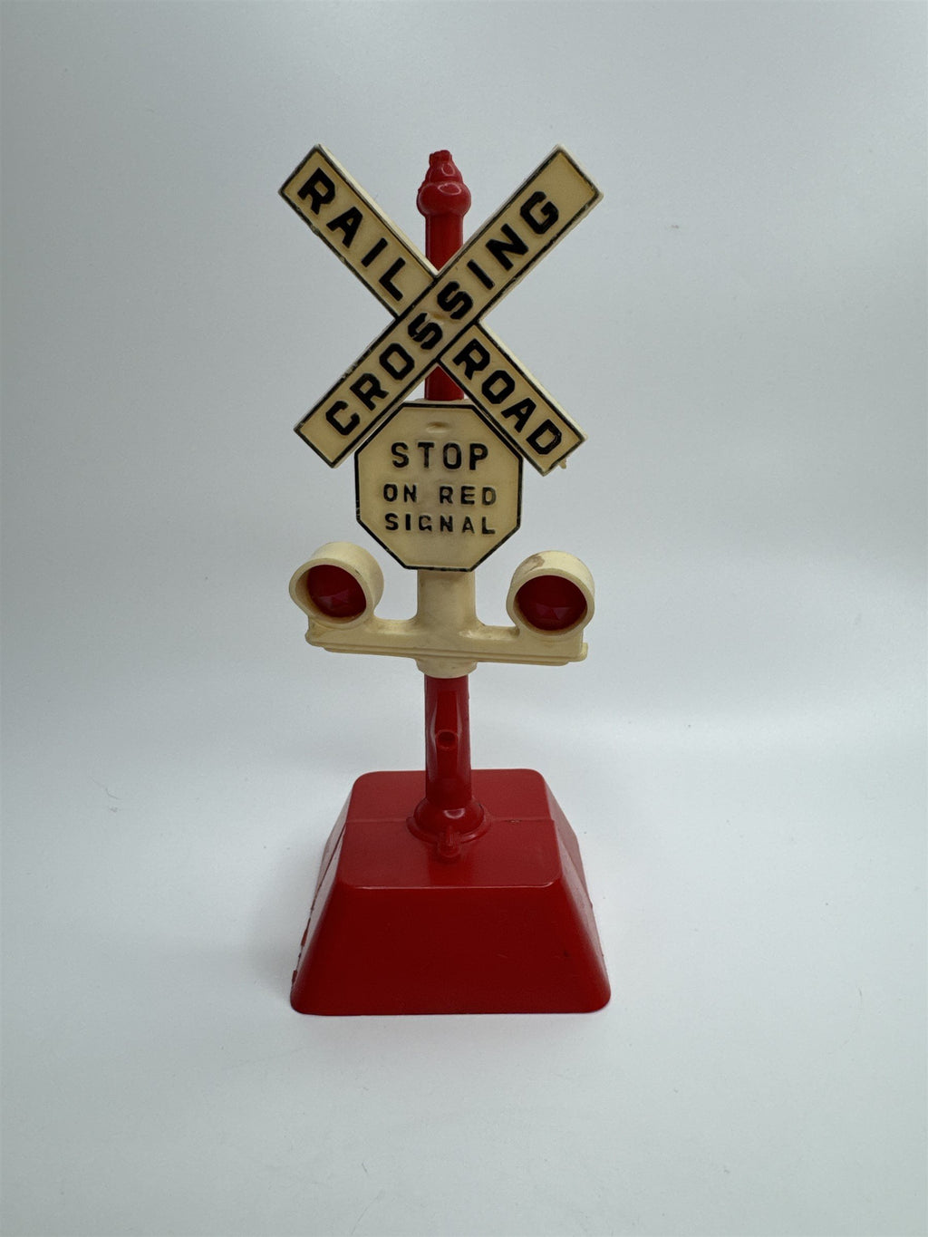 Vintage Marx Railroad Crossing Stop Sign Red Signal Plastic 6" Tall