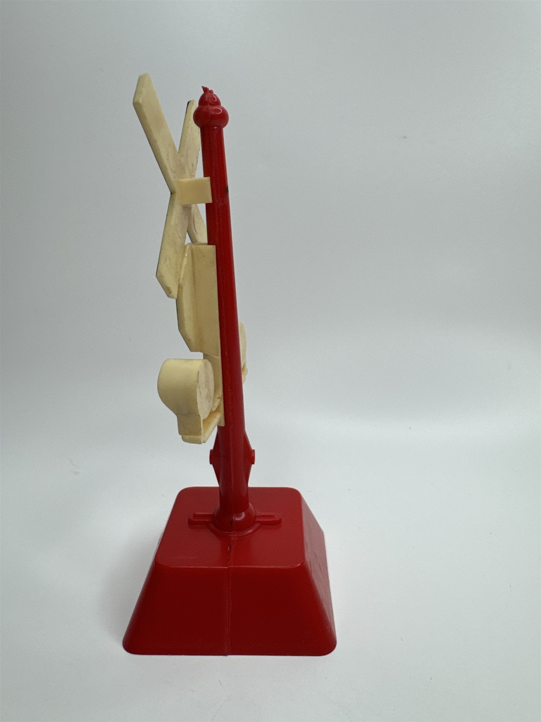 Vintage Marx Railroad Crossing Stop Sign Red Signal Plastic 6" Tall