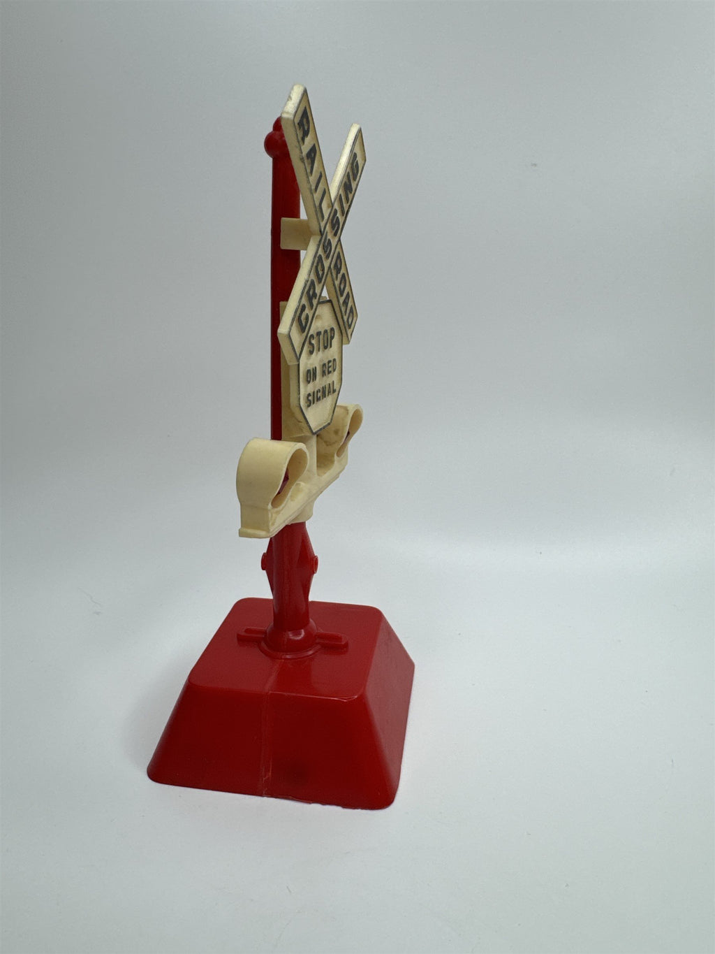 Vintage Marx Railroad Crossing Stop Sign Red Signal Plastic 6" Tall
