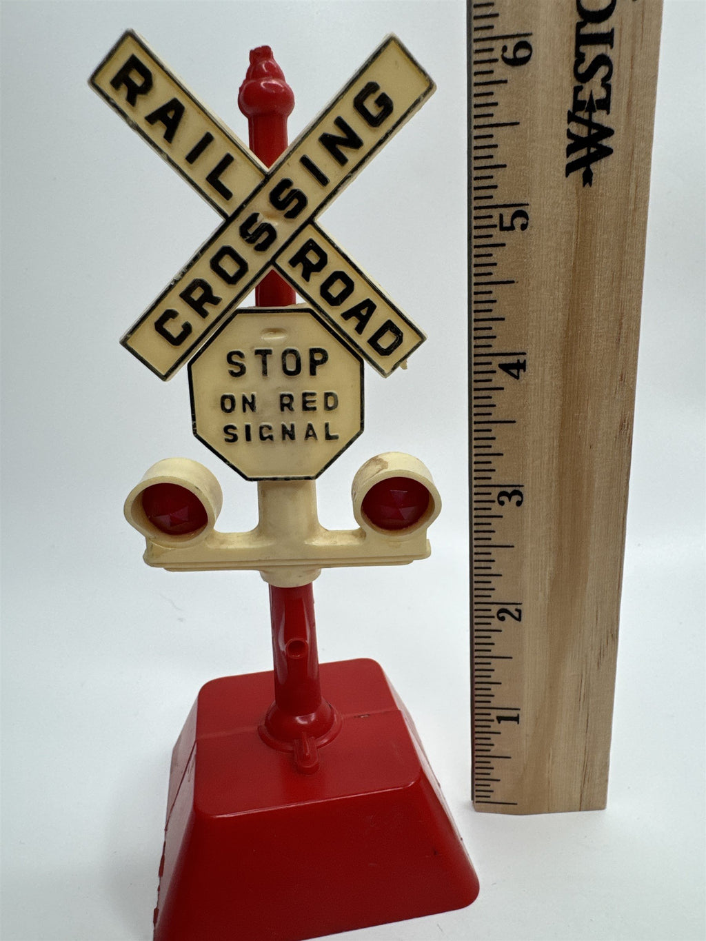 Vintage Marx Railroad Crossing Stop Sign Red Signal Plastic 6" Tall