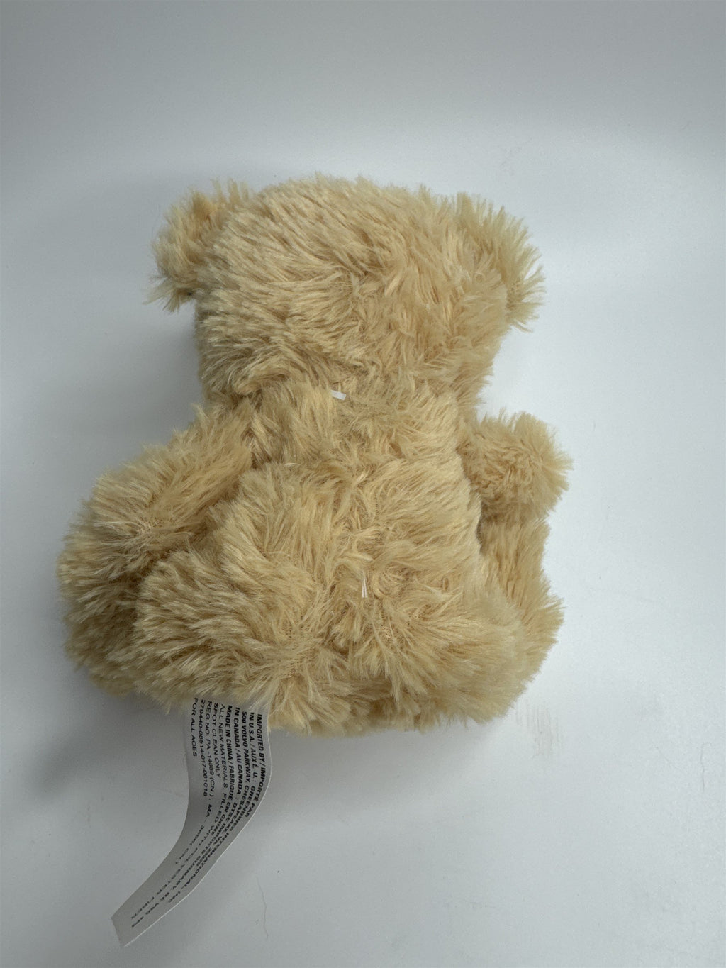 Plush Beige and Blue Happy Smiling Holiday Bear Plush with Embroidered Present