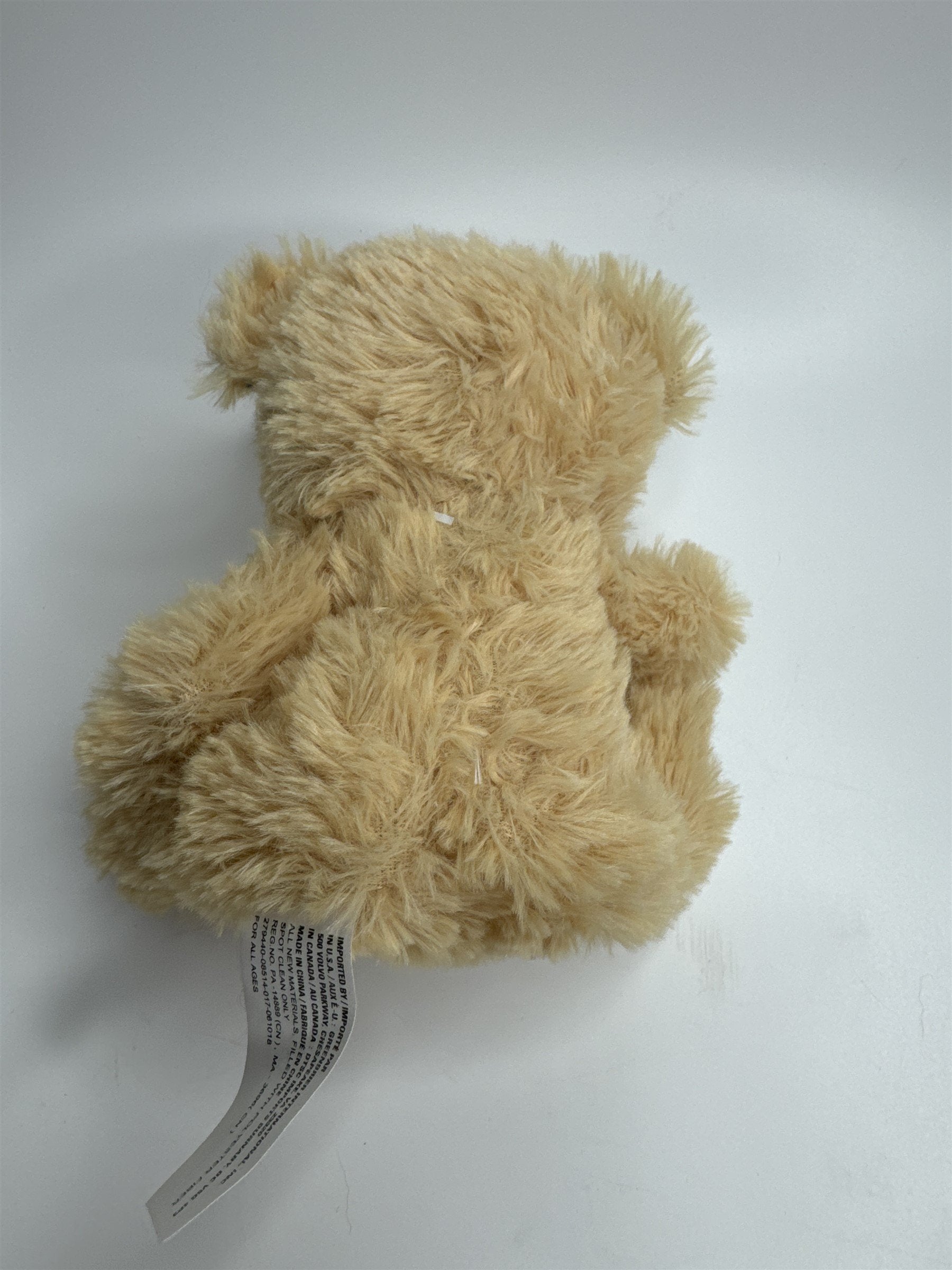 Plush Beige and Blue Happy Smiling Holiday Bear Plush with Embroidered Present