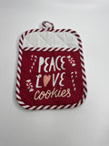 Peace Love Cookies Potholder Peppermint Stripe Pattern Background and Edges