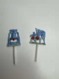 Set of 2 Vintage Liberty Bell and Military Men /w Flag Picks Made in Hong Kong