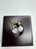 Vintage Gold Tone Mother of Pearl Dangle Screw Clip on Earrings Costume Jewelry