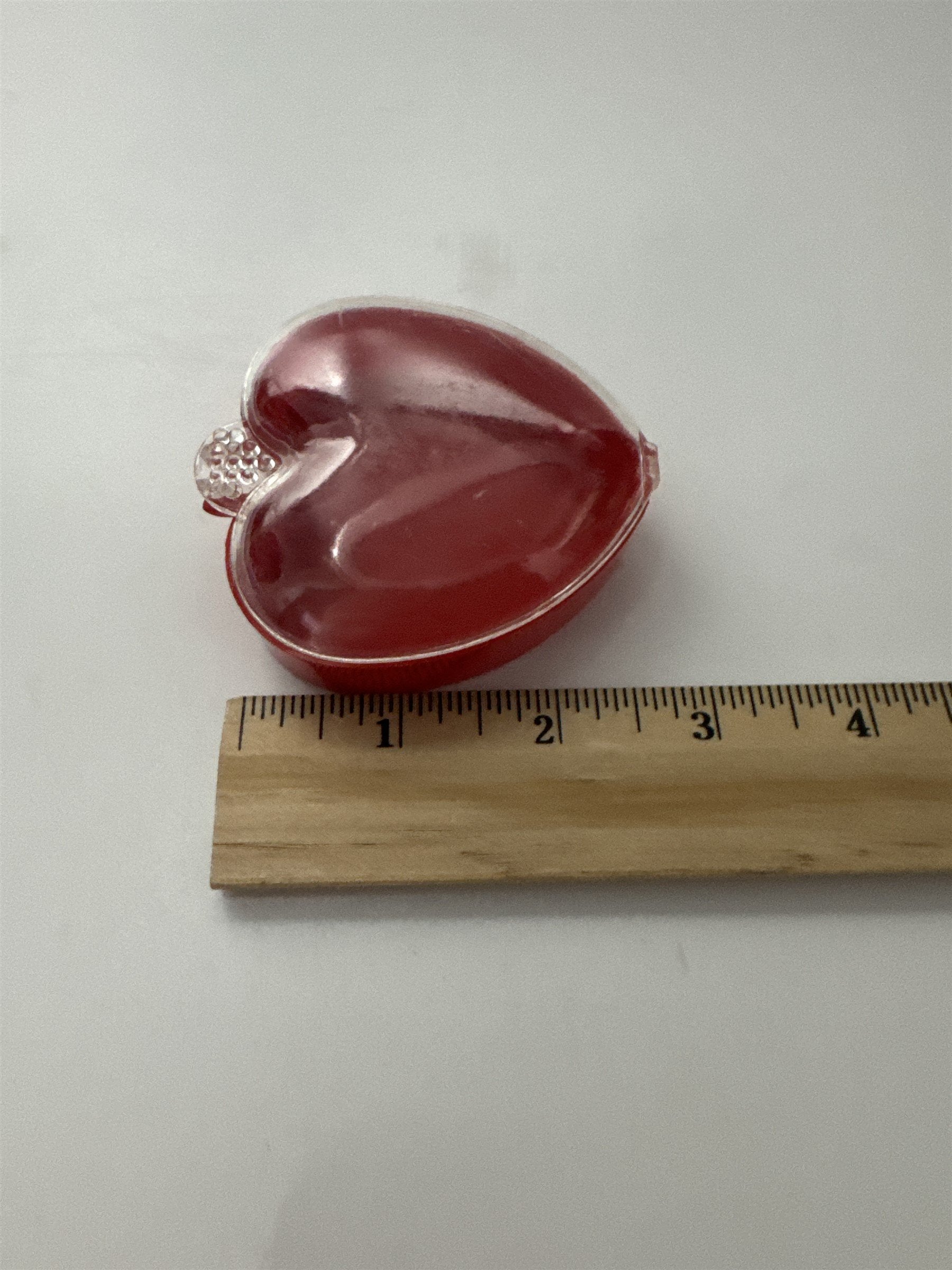 Vintage Miniature Delicate Red Heart /w Clear Cover Jewelry or Trinket Box Gift