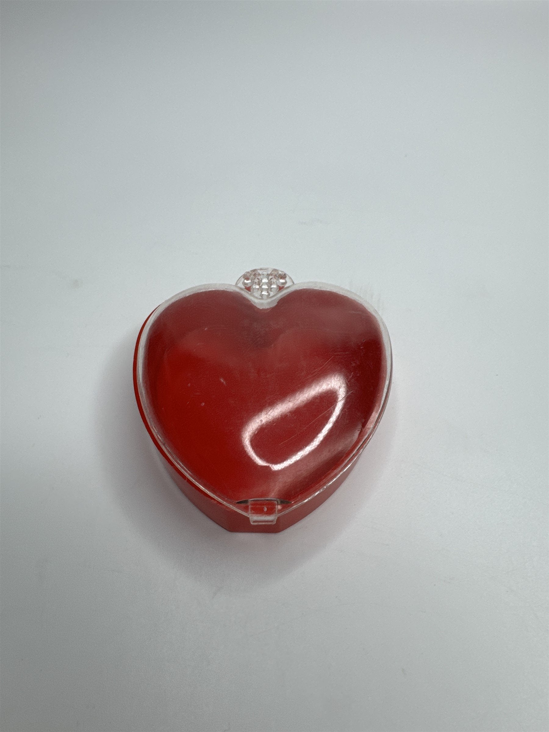 Vintage Miniature Delicate Red Heart /w Clear Cover Jewelry or Trinket Box Gift