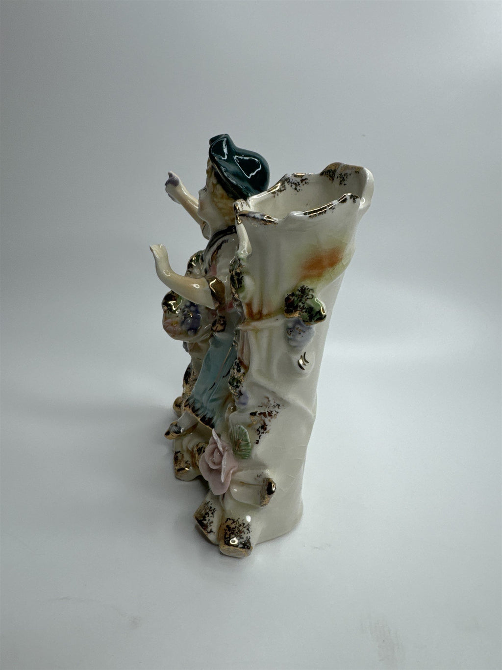 Vintage Ceramic Figurine Planter of Woman with Flowers and Fruit Basket JAPAN