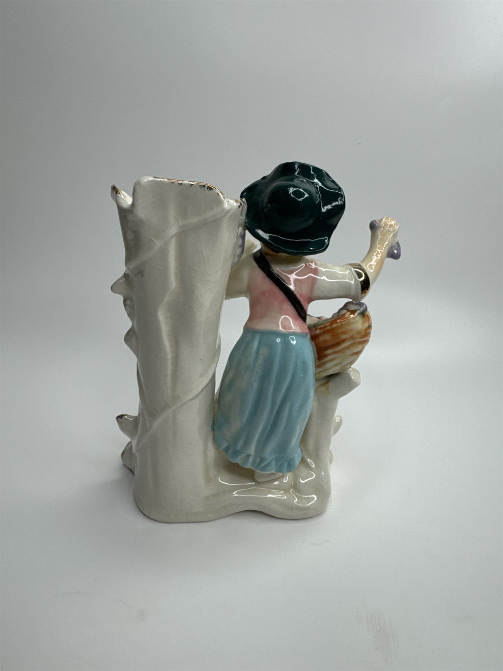 Vintage Ceramic Figurine Planter of Woman with Flowers and Fruit Basket JAPAN