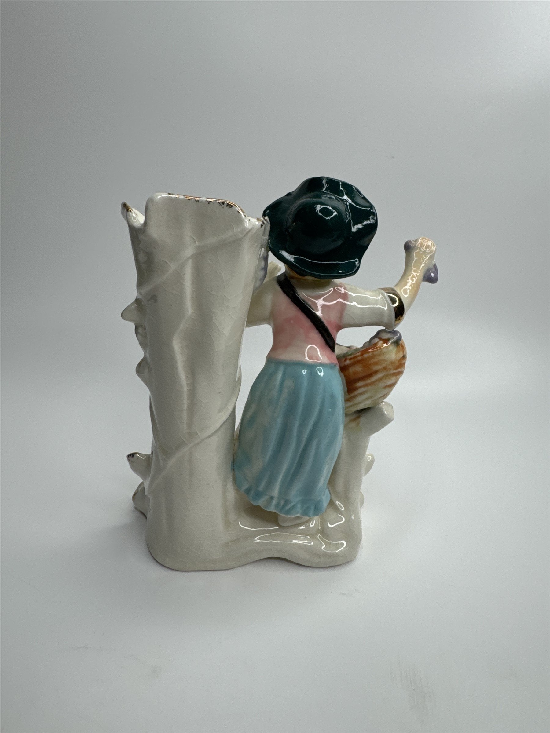 Vintage Ceramic Figurine Planter of Woman with Flowers and Fruit Basket JAPAN
