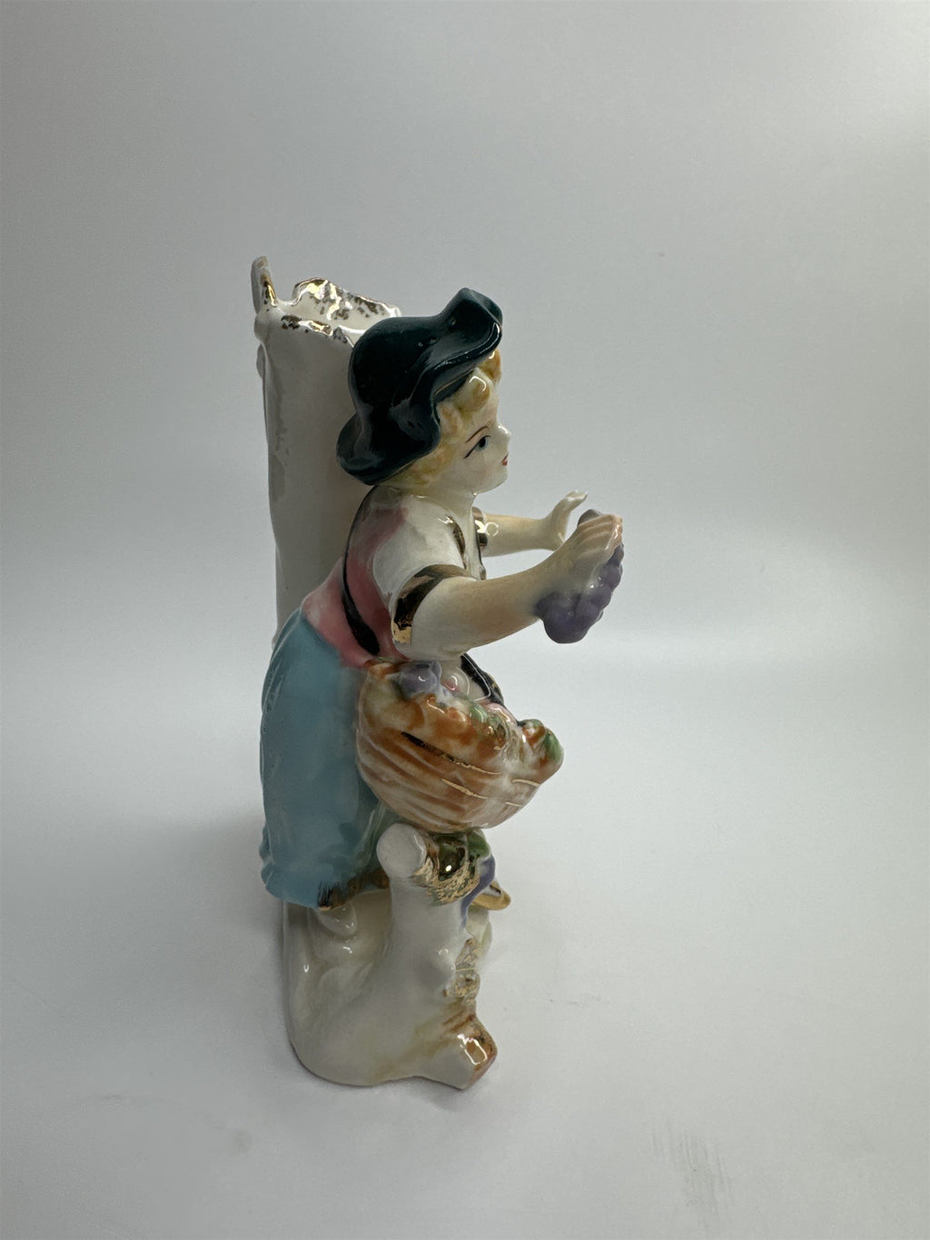 Vintage Ceramic Figurine Planter of Woman with Flowers and Fruit Basket JAPAN
