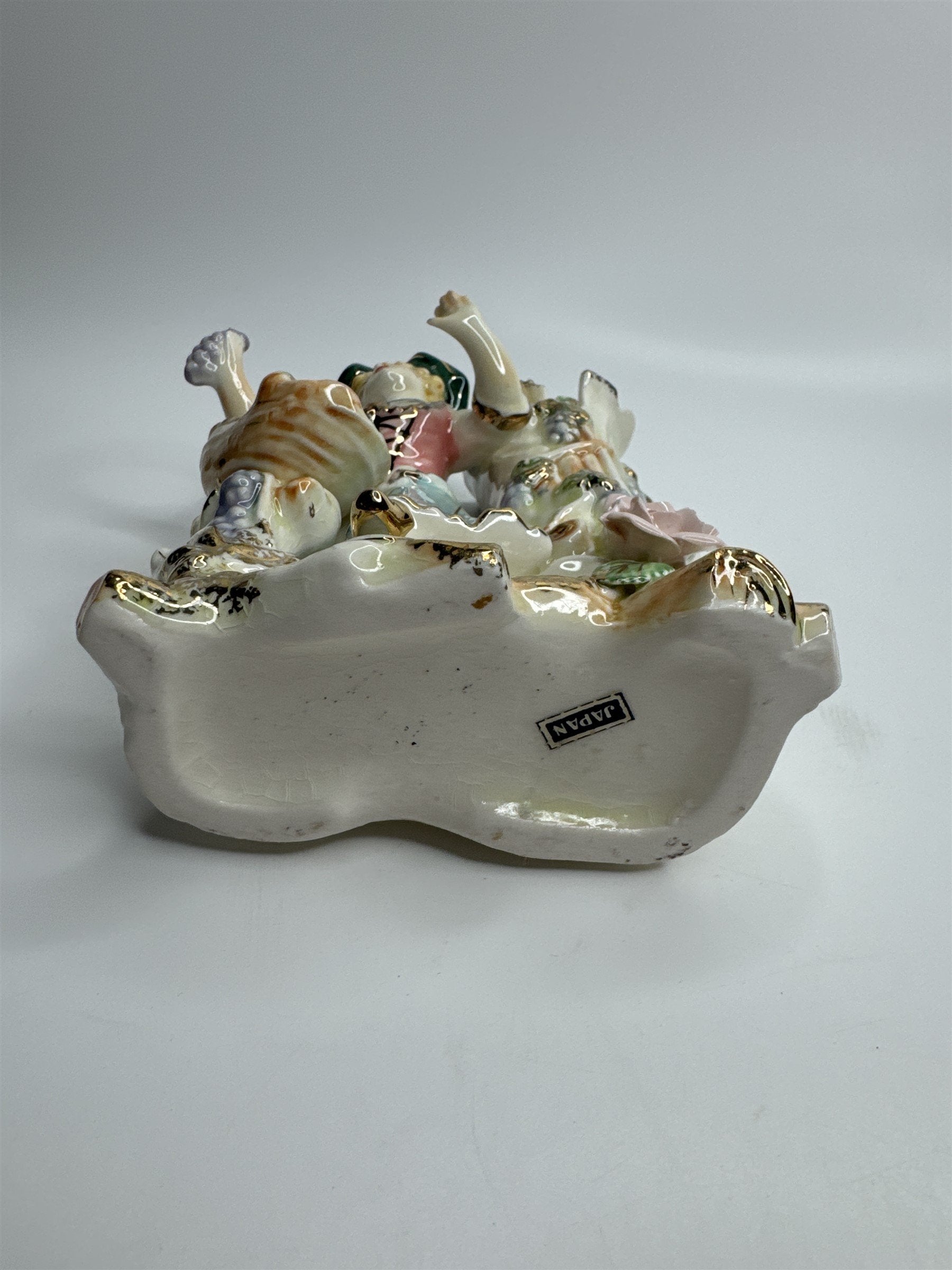 Vintage Ceramic Figurine Planter of Woman with Flowers and Fruit Basket JAPAN