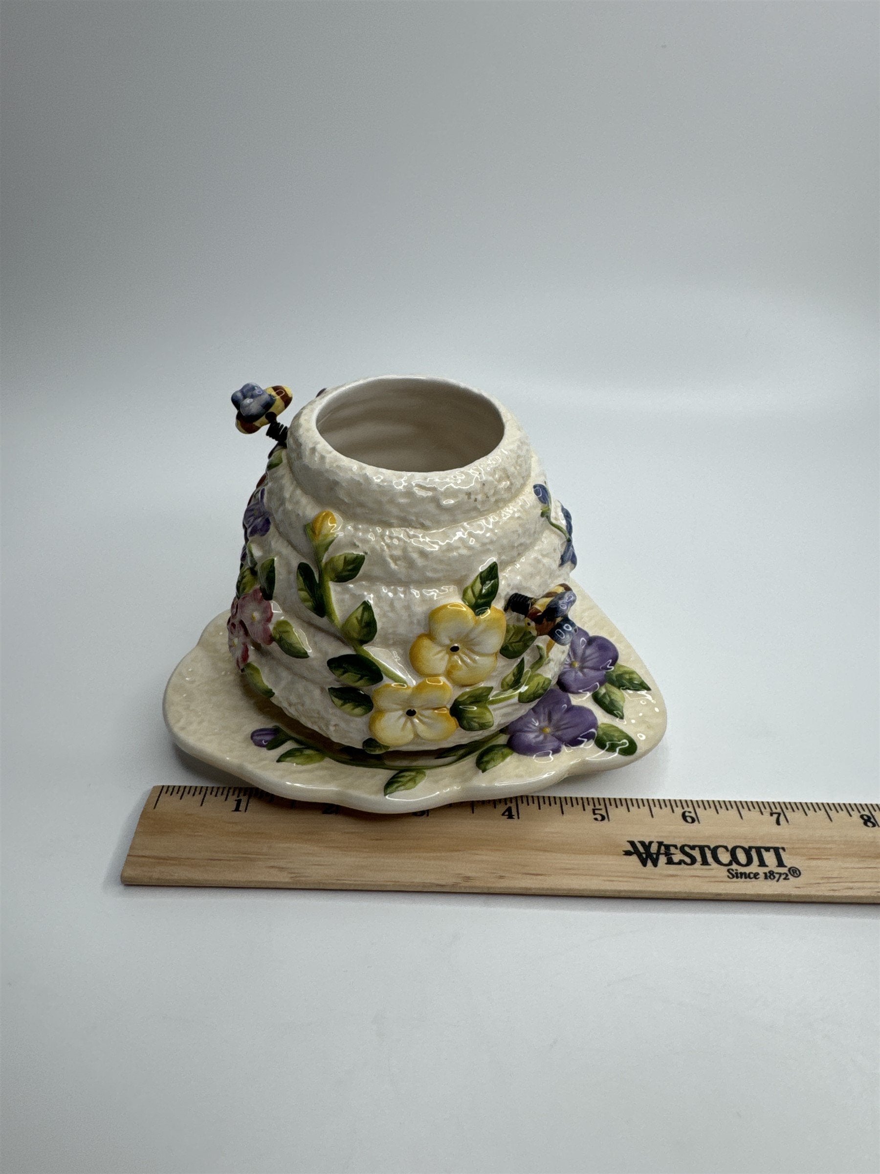 Vintage Home Interiors & Gifts Jar Candle Shade Topper & Dish Bumble Bees Honey