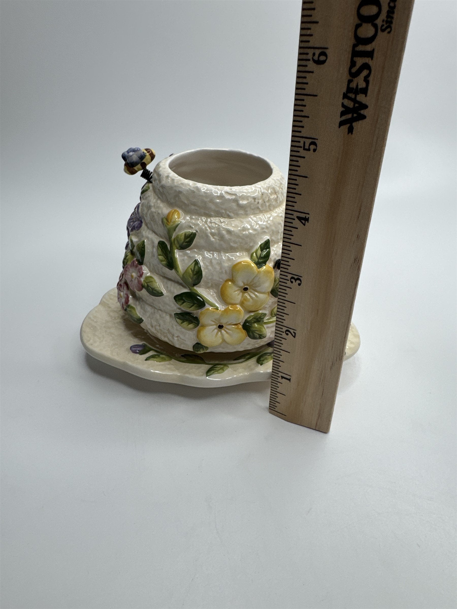 Vintage Home Interiors & Gifts Jar Candle Shade Topper & Dish Bumble Bees Honey