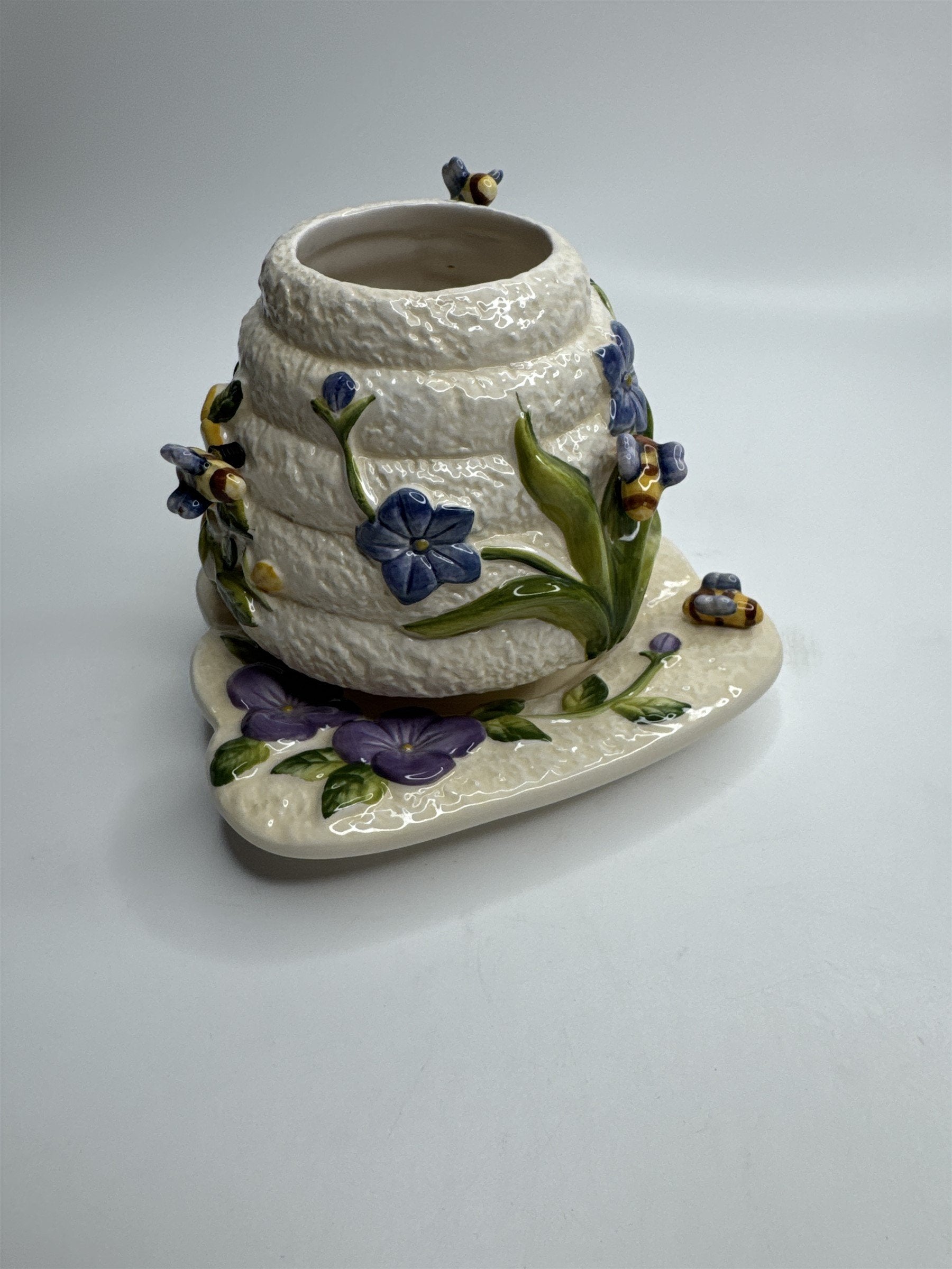 Vintage Home Interiors & Gifts Jar Candle Shade Topper & Dish Bumble Bees Honey
