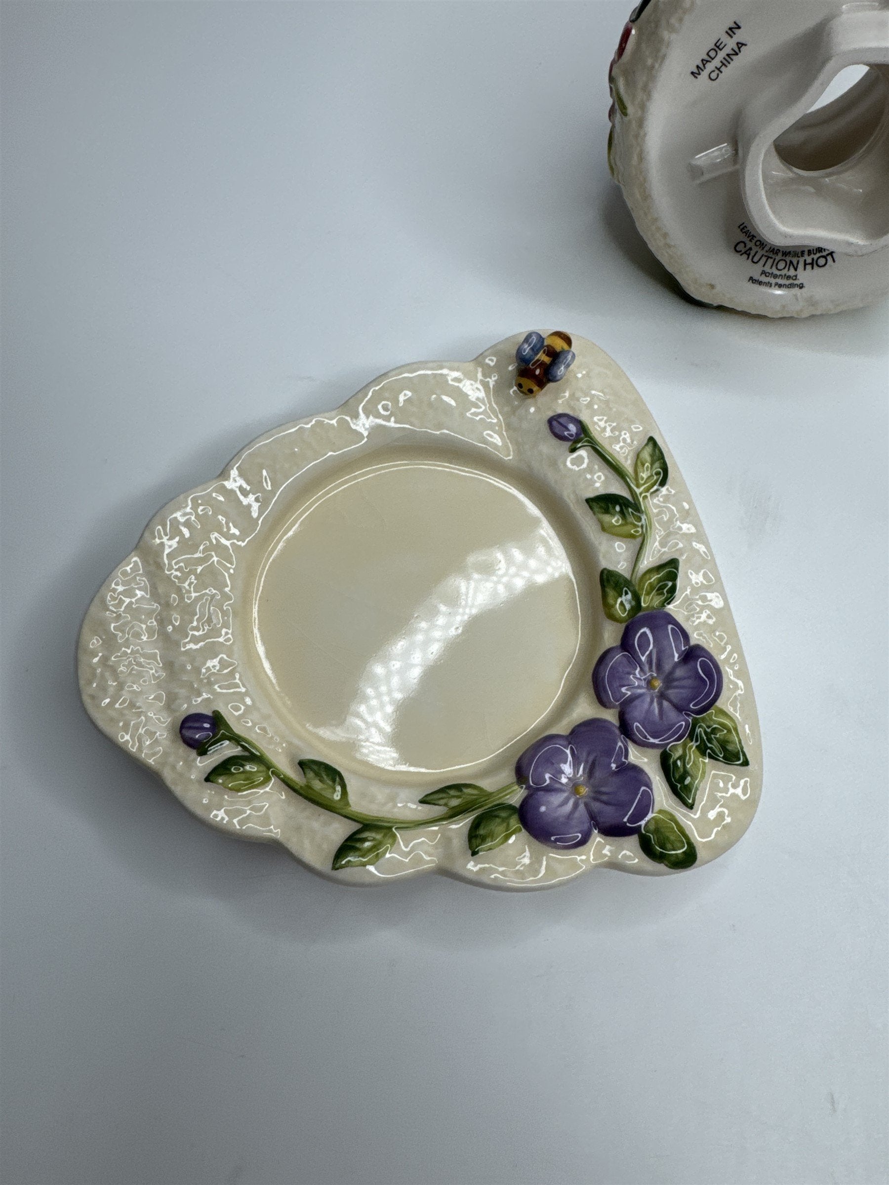 Vintage Home Interiors & Gifts Jar Candle Shade Topper & Dish Bumble Bees Honey