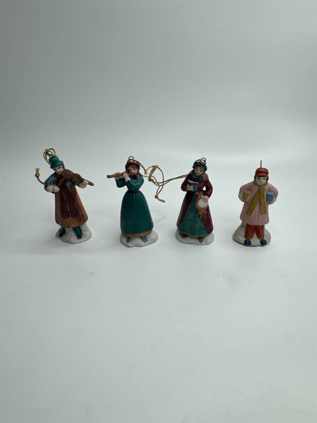 Set of 4 Musical Instrument Playing Christmas Carolers Ornaments Ceramic Taiwan