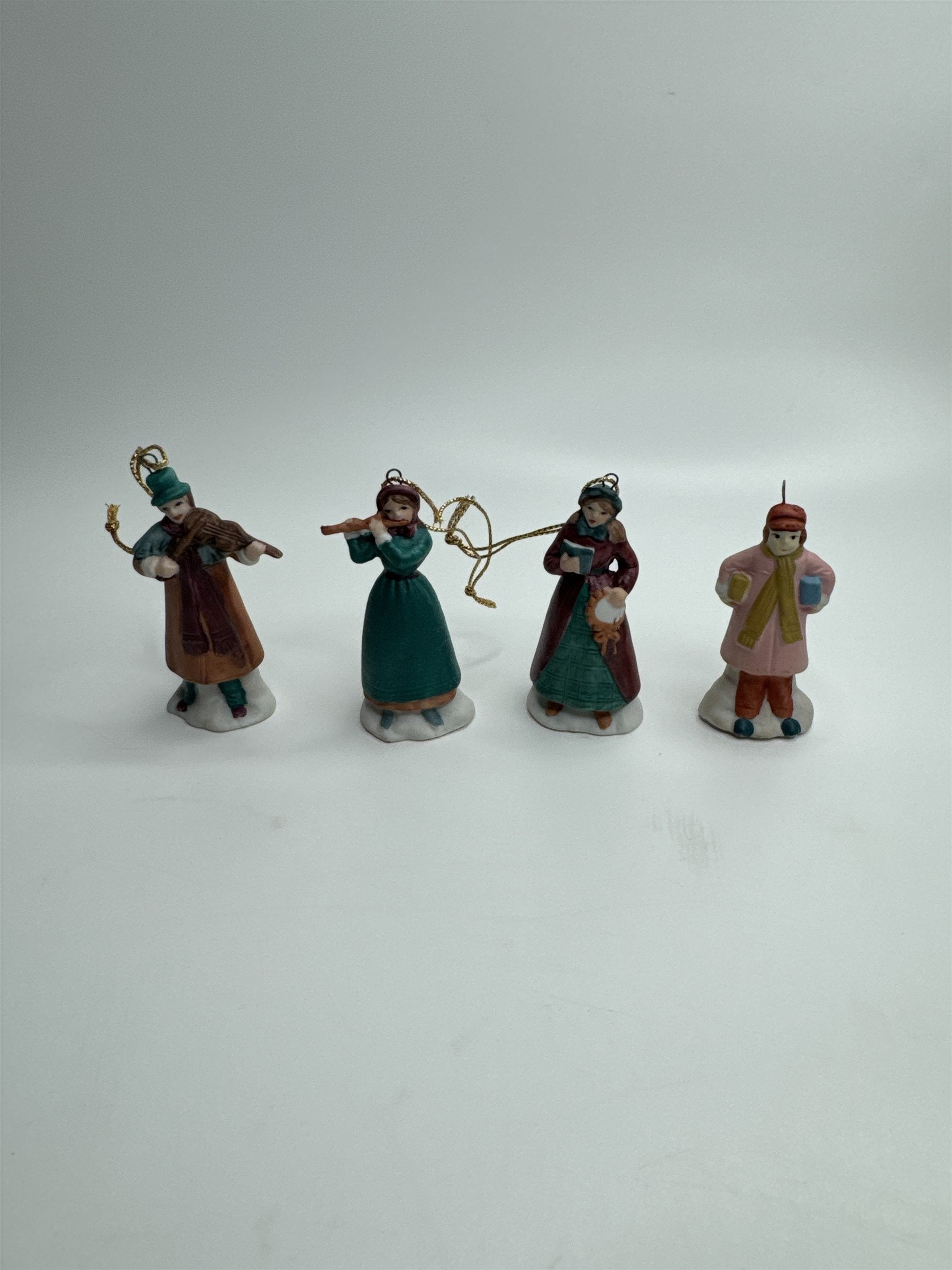 Set of 4 Musical Instrument Playing Christmas Carolers Ornaments Ceramic Taiwan