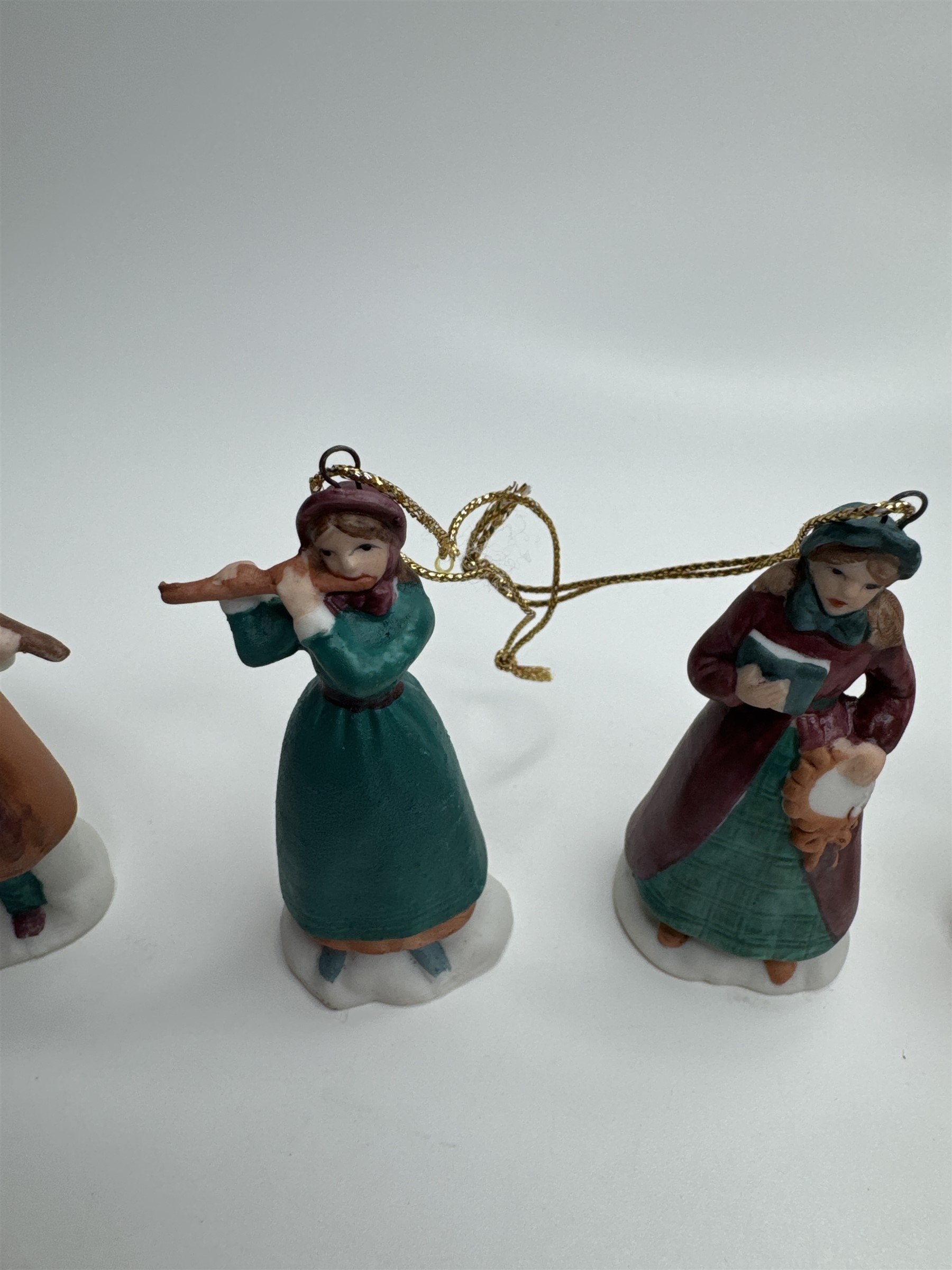 Set of 4 Musical Instrument Playing Christmas Carolers Ornaments Ceramic Taiwan