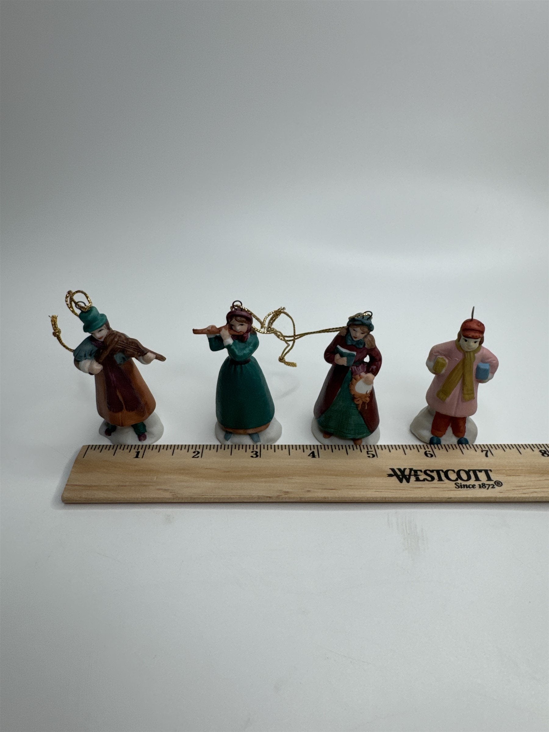 Set of 4 Musical Instrument Playing Christmas Carolers Ornaments Ceramic Taiwan