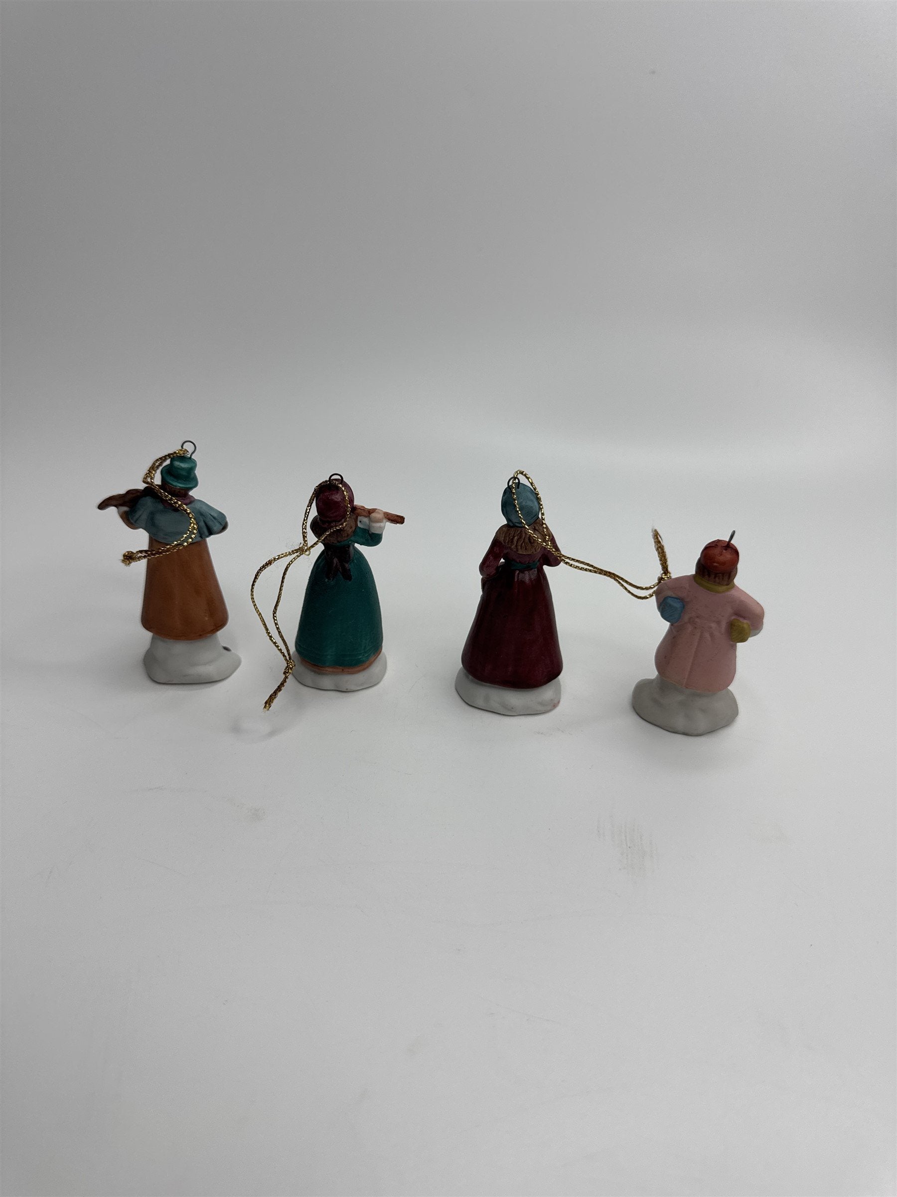 Set of 4 Musical Instrument Playing Christmas Carolers Ornaments Ceramic Taiwan