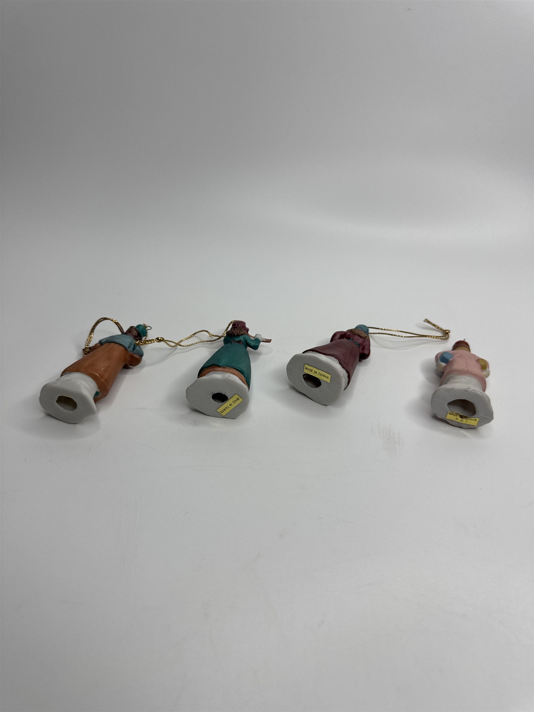 Set of 4 Musical Instrument Playing Christmas Carolers Ornaments Ceramic Taiwan