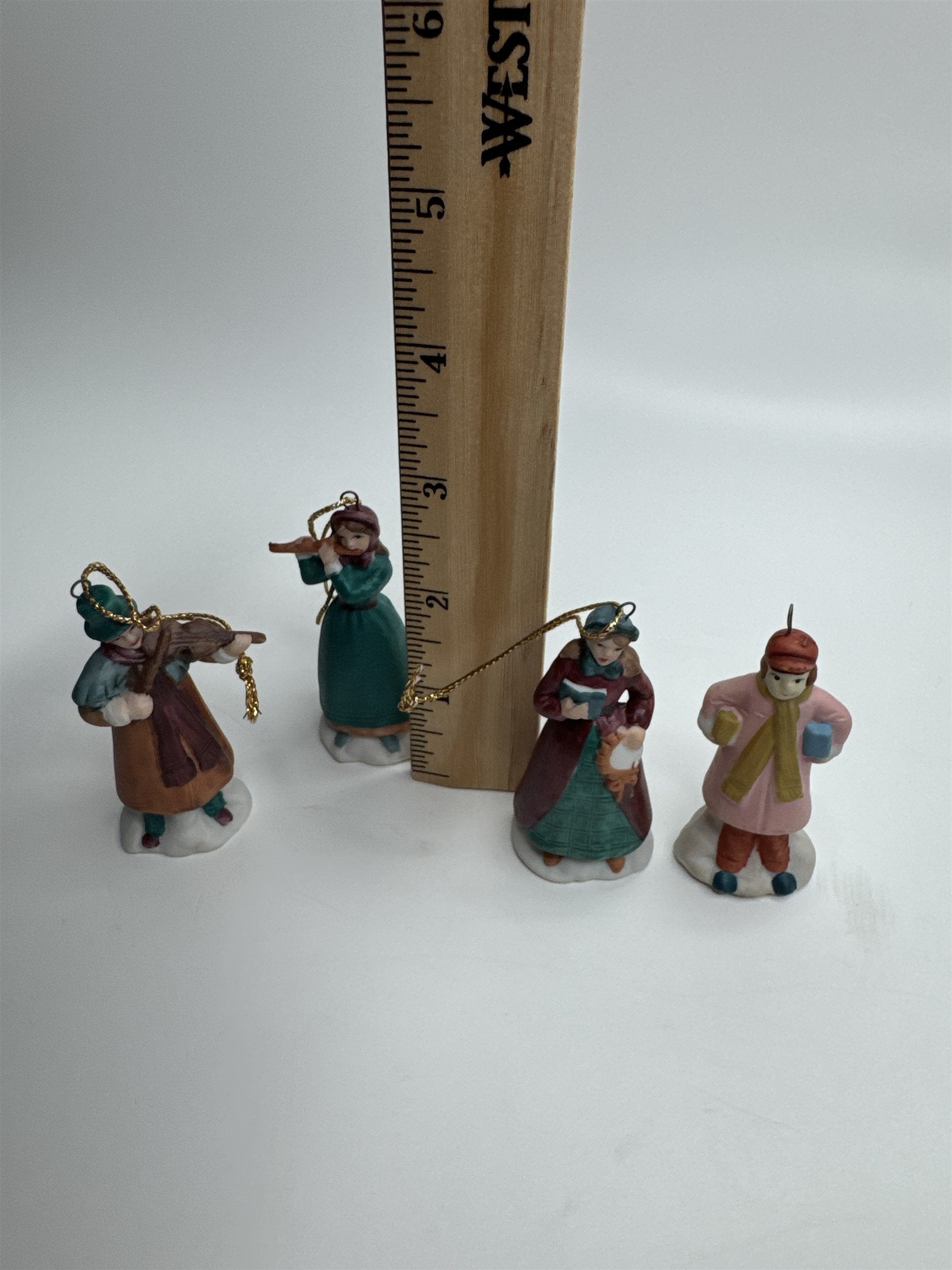 Set of 4 Musical Instrument Playing Christmas Carolers Ornaments Ceramic Taiwan