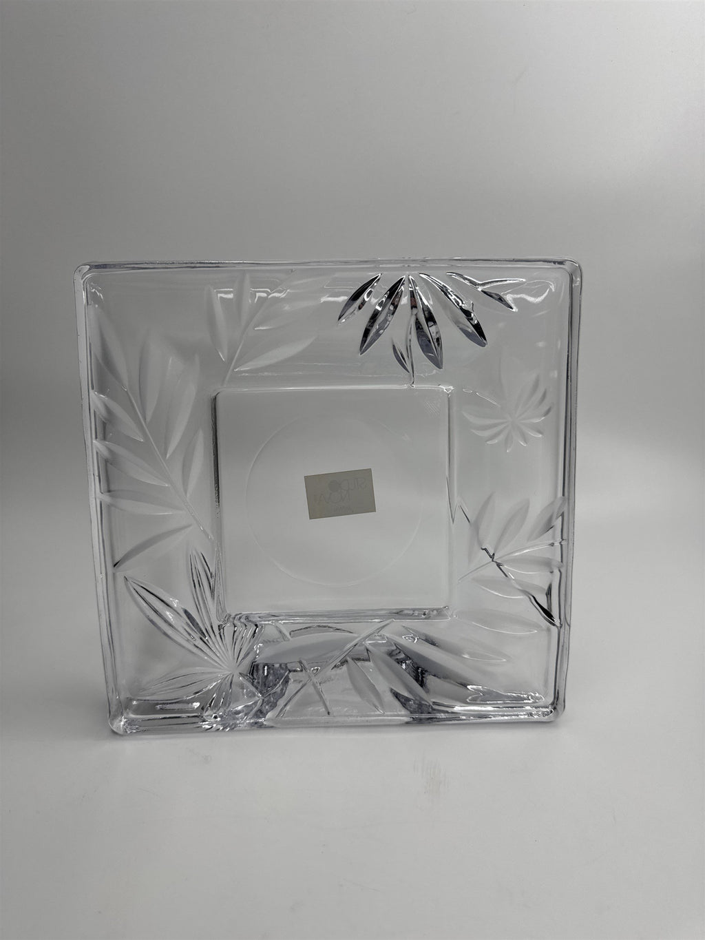 Studio Nova Japan Etched 8" Crystal Frame /w Ferns and 4" Square Center Inlay