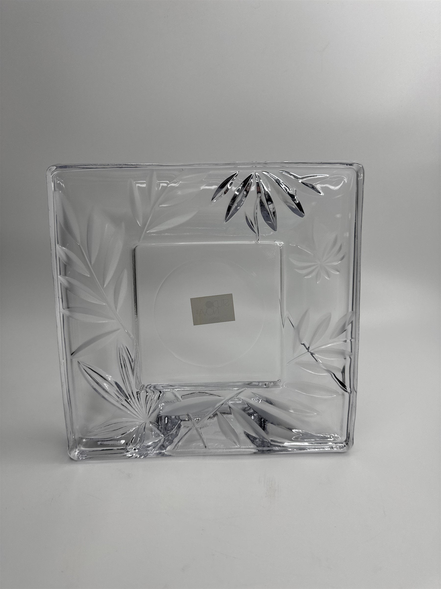 Studio Nova Japan Etched 8" Crystal Frame /w Ferns and 4" Square Center Inlay