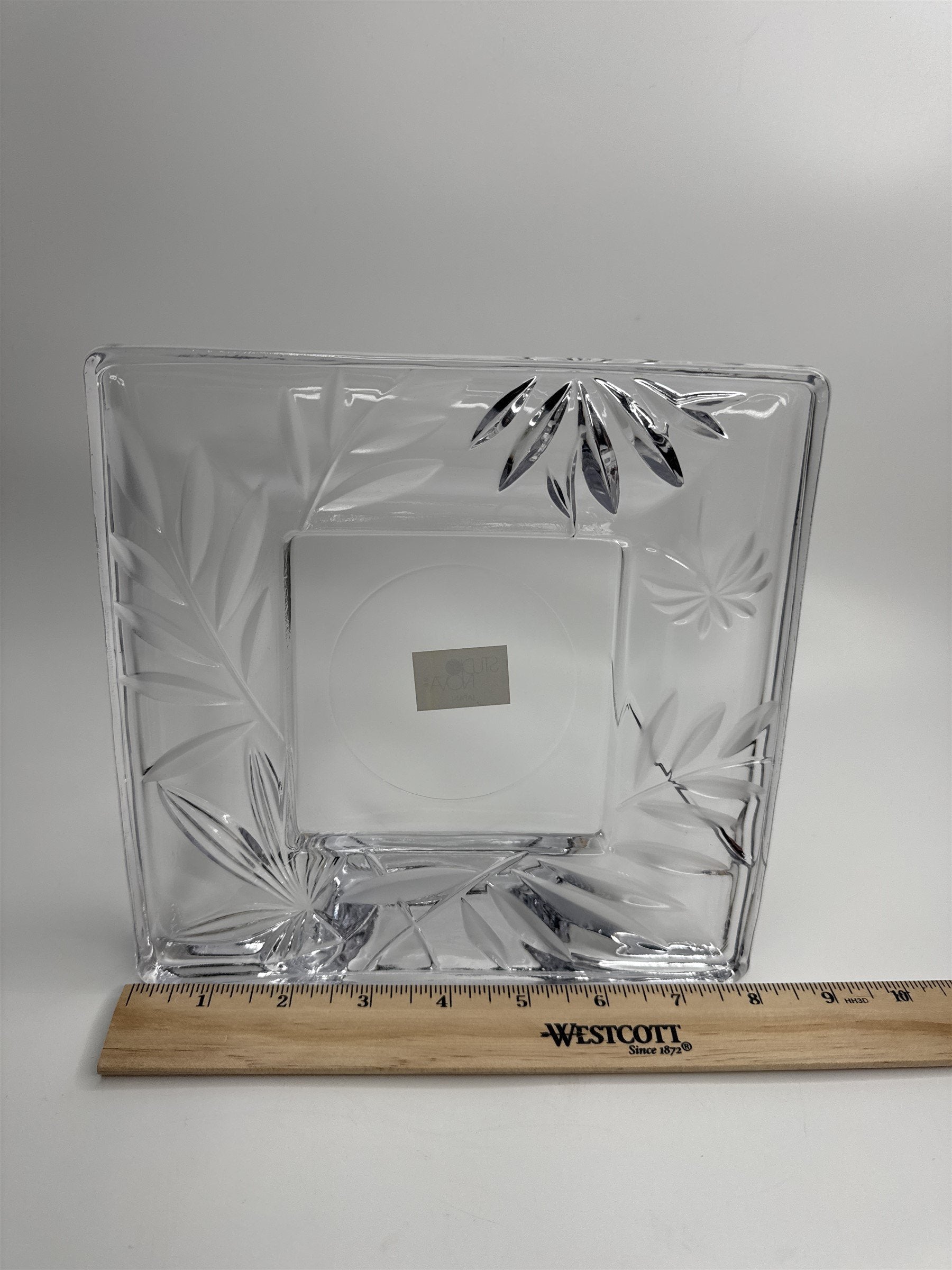 Studio Nova Japan Etched 8" Crystal Frame /w Ferns and 4" Square Center Inlay