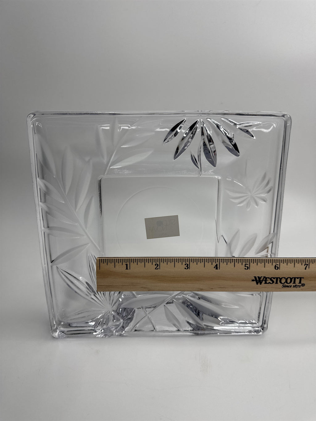 Studio Nova Japan Etched 8" Crystal Frame /w Ferns and 4" Square Center Inlay
