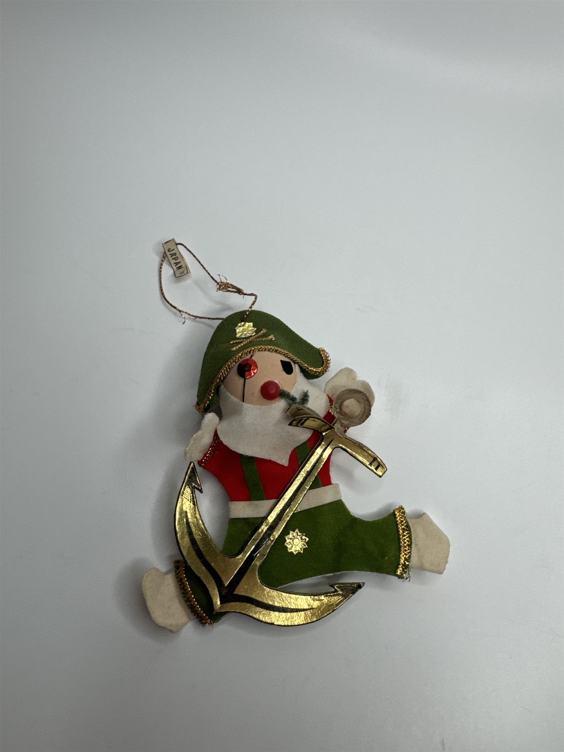 Vintage Holiday Christmas Pirate Anchor Paper Felt Unique Retro Ornament JAPAN