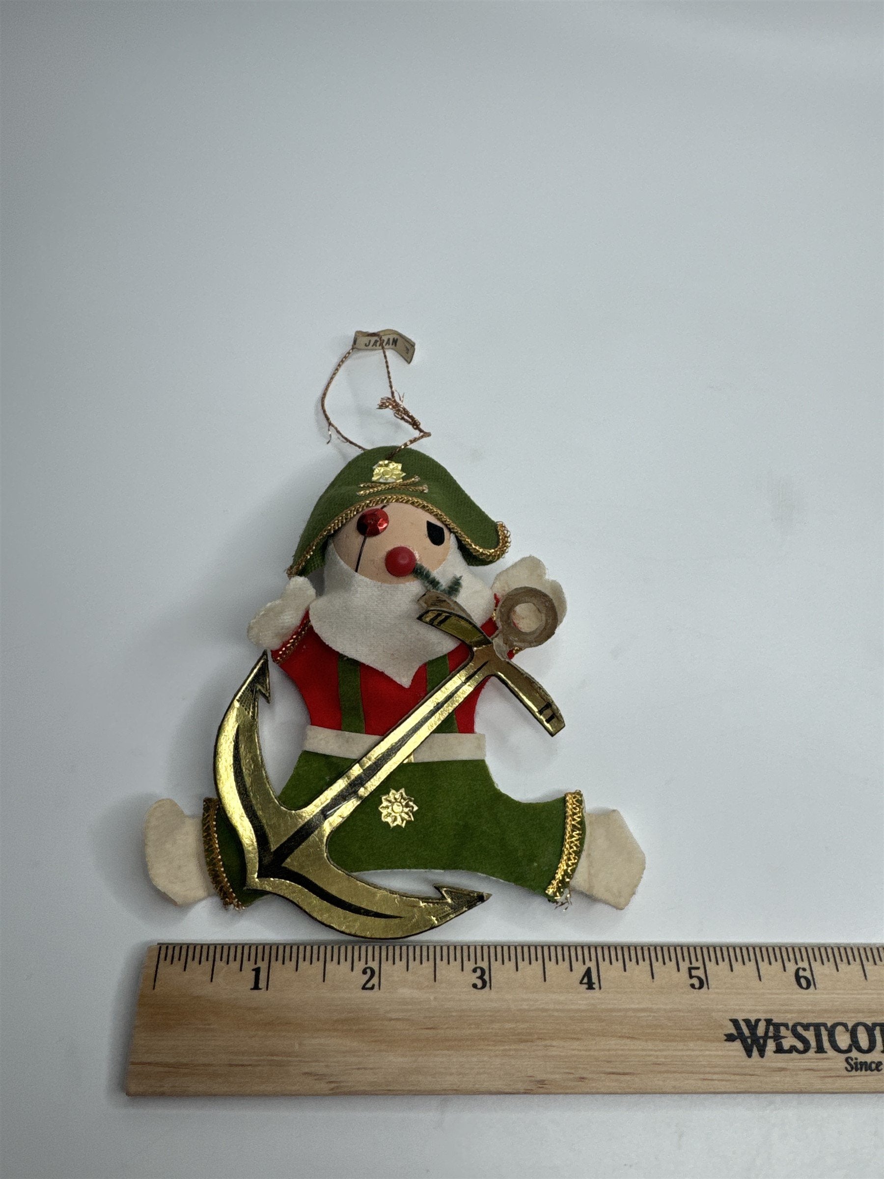 Vintage Holiday Christmas Pirate Anchor Paper Felt Unique Retro Ornament JAPAN