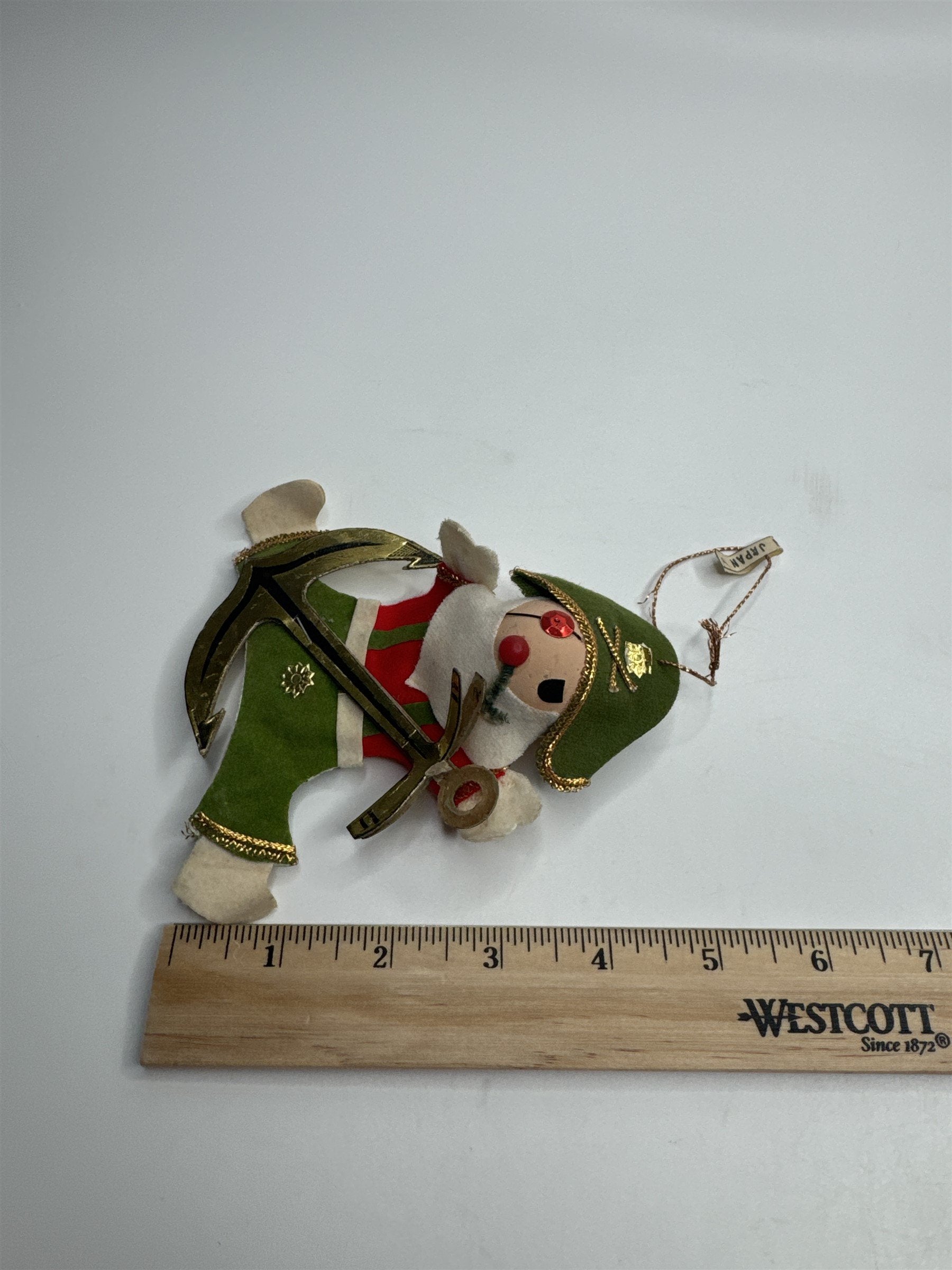 Vintage Holiday Christmas Pirate Anchor Paper Felt Unique Retro Ornament JAPAN