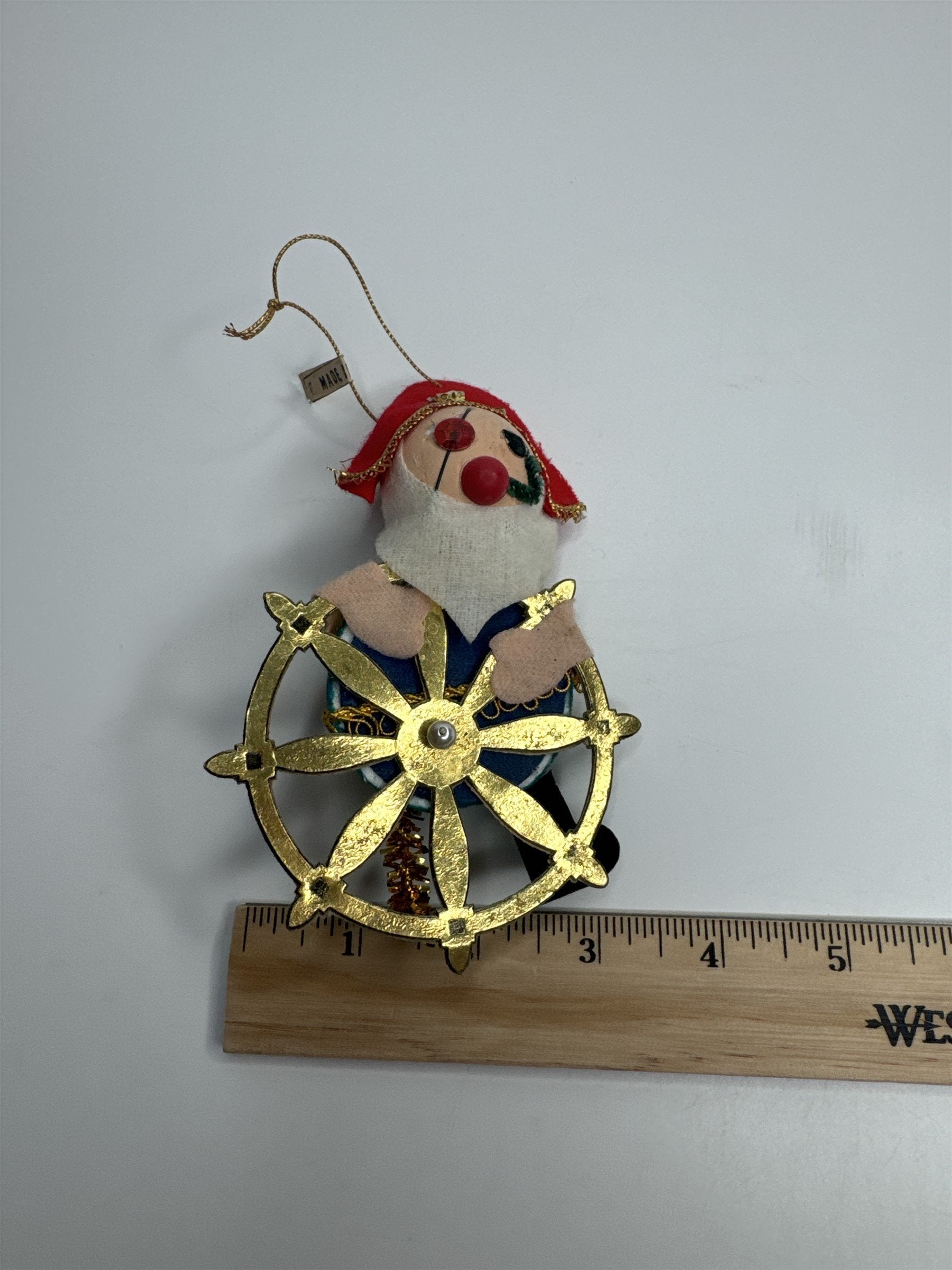 Vintage Holiday Christmas Pirate Wheel Paper Felt Unique Retro Ornament JAPAN