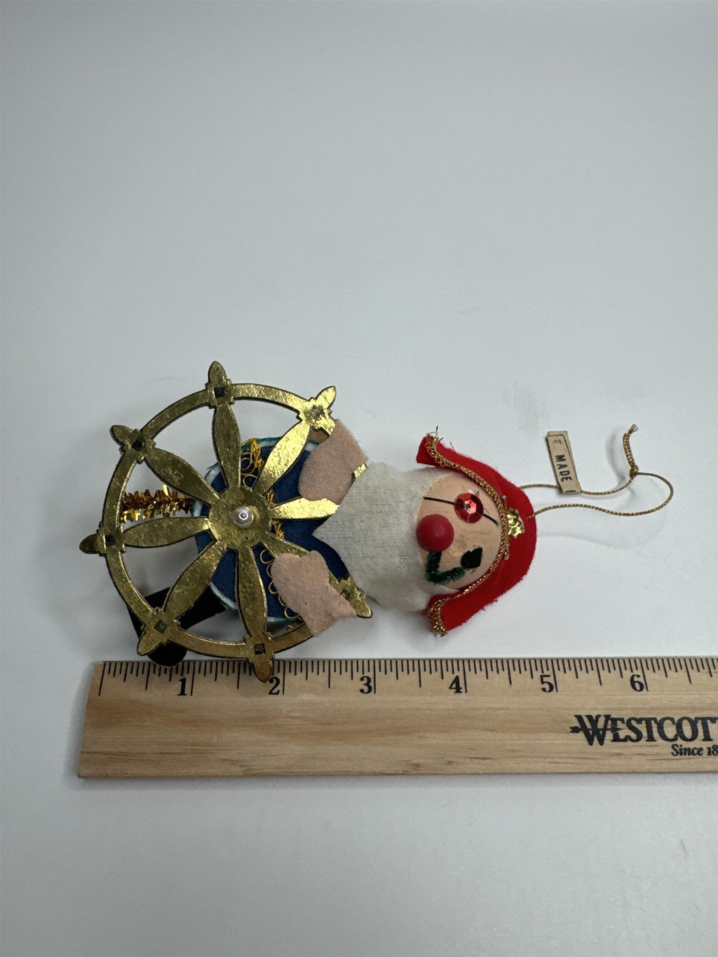 Vintage Holiday Christmas Pirate Wheel Paper Felt Unique Retro Ornament JAPAN