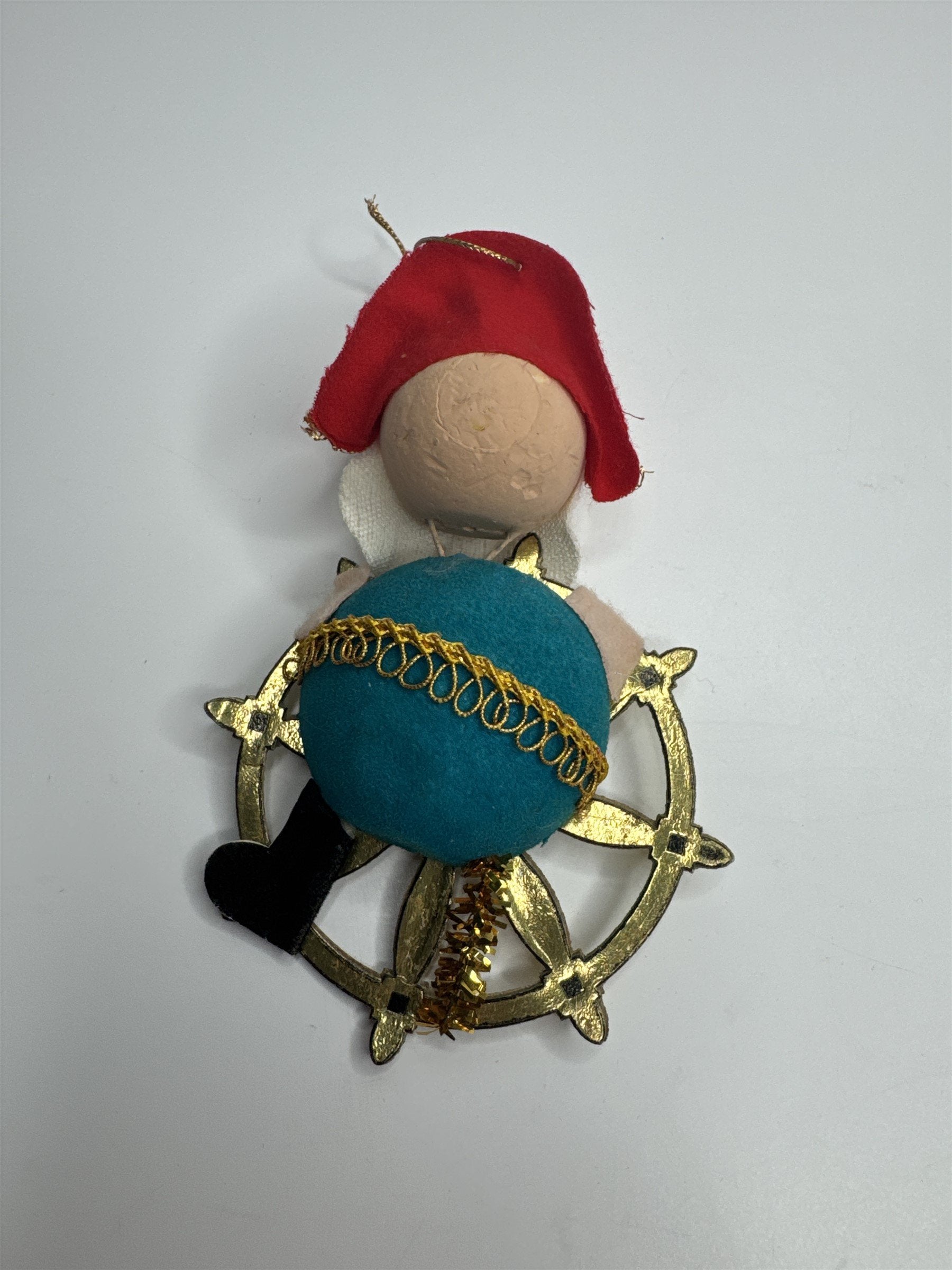 Vintage Holiday Christmas Pirate Wheel Paper Felt Unique Retro Ornament JAPAN