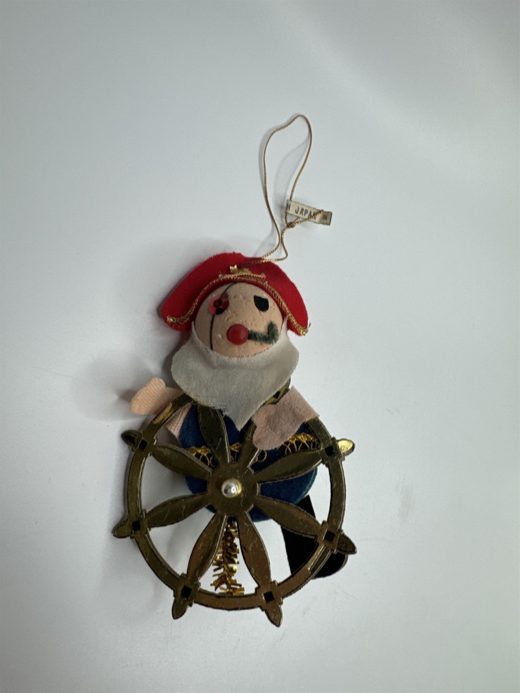 Vintage Holiday Christmas Pirate Wheel Paper Felt Unique Retro Ornament JAPAN **