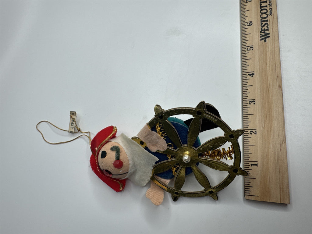 Vintage Holiday Christmas Pirate Wheel Paper Felt Unique Retro Ornament JAPAN **