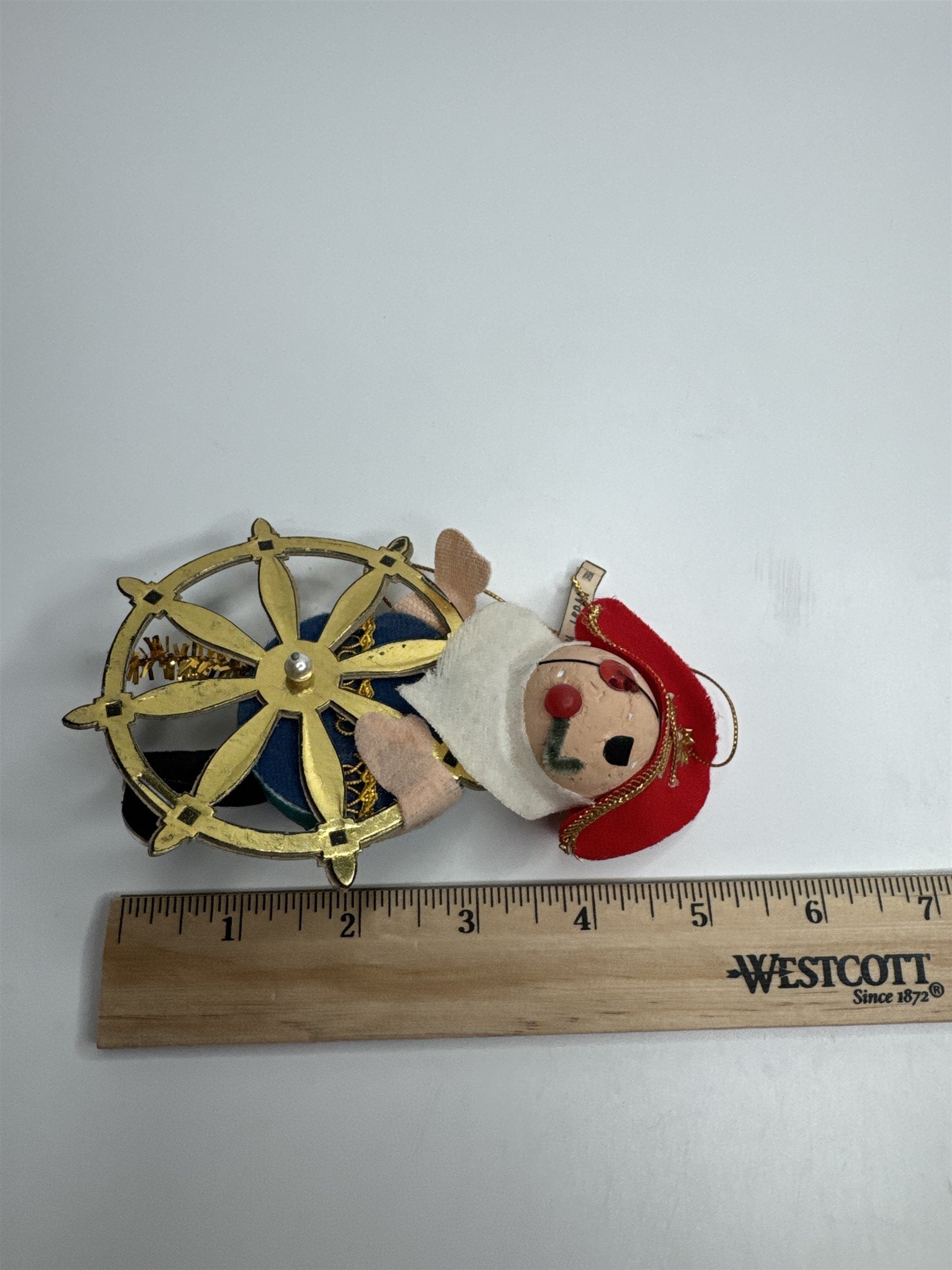 Vintage Holiday Christmas Pirate Wheel Paper Felt Unique Retro Ornament JAPAN **