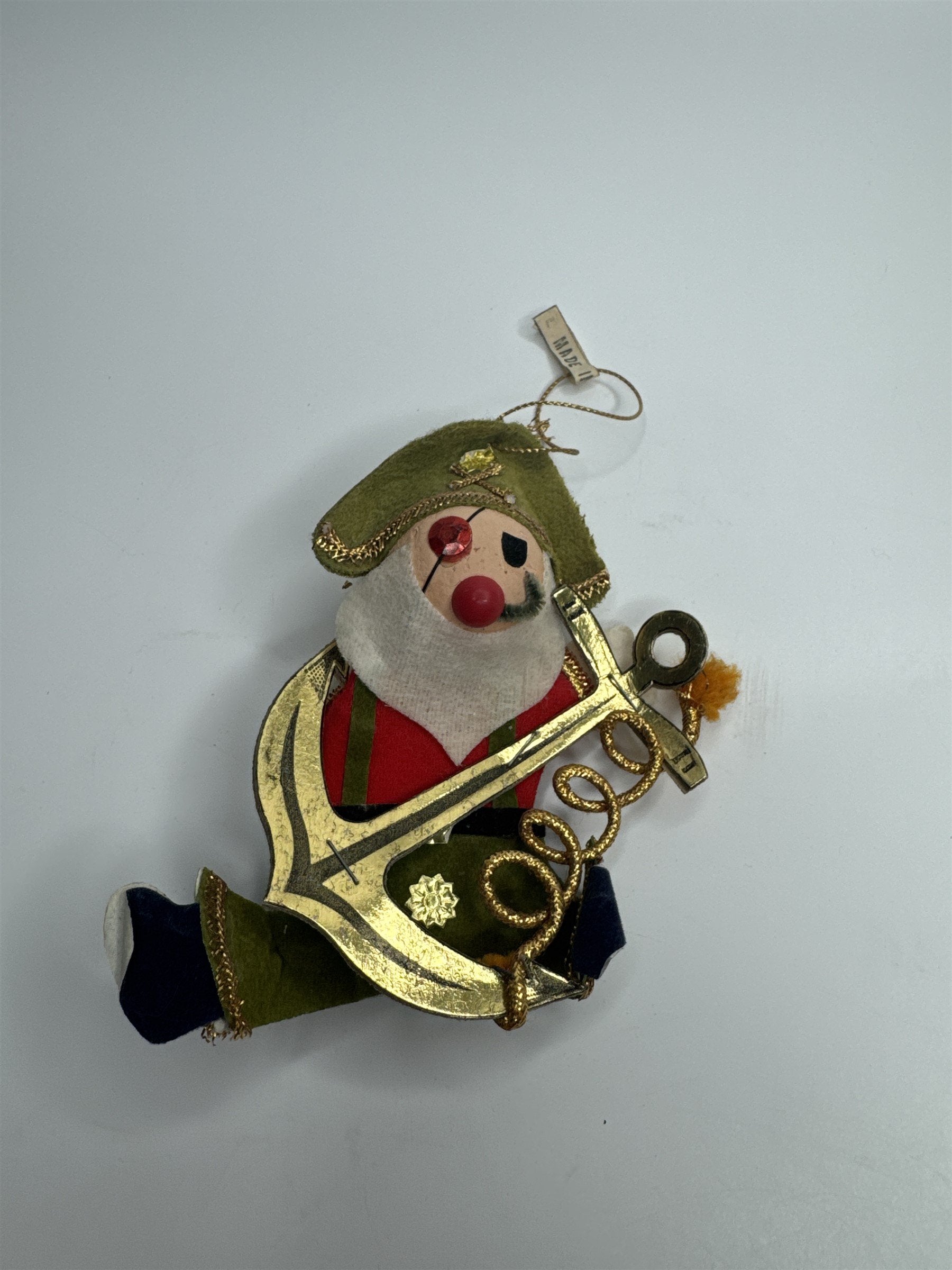 Vintage Holiday Christmas Pirate Anchor Paper Felt Unique Retro Ornament JAPAN