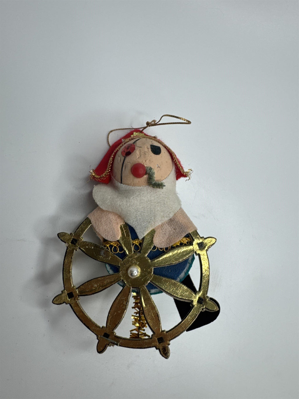 Vintage Holiday Christmas Pirate Wheel Paper Felt Unique Retro Ornament JAPAN **
