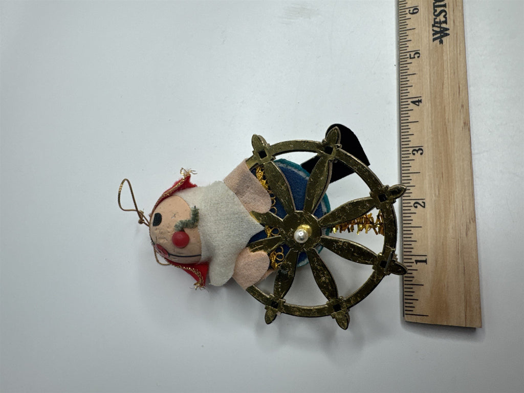 Vintage Holiday Christmas Pirate Wheel Paper Felt Unique Retro Ornament JAPAN **