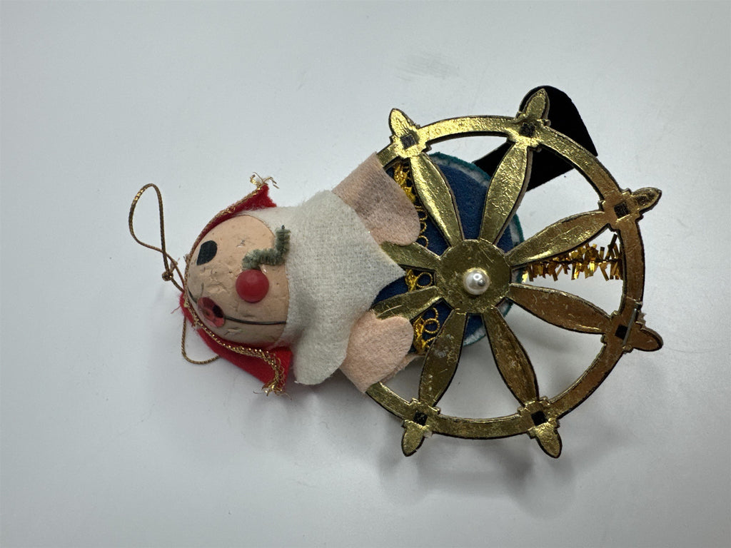 Vintage Holiday Christmas Pirate Wheel Paper Felt Unique Retro Ornament JAPAN **