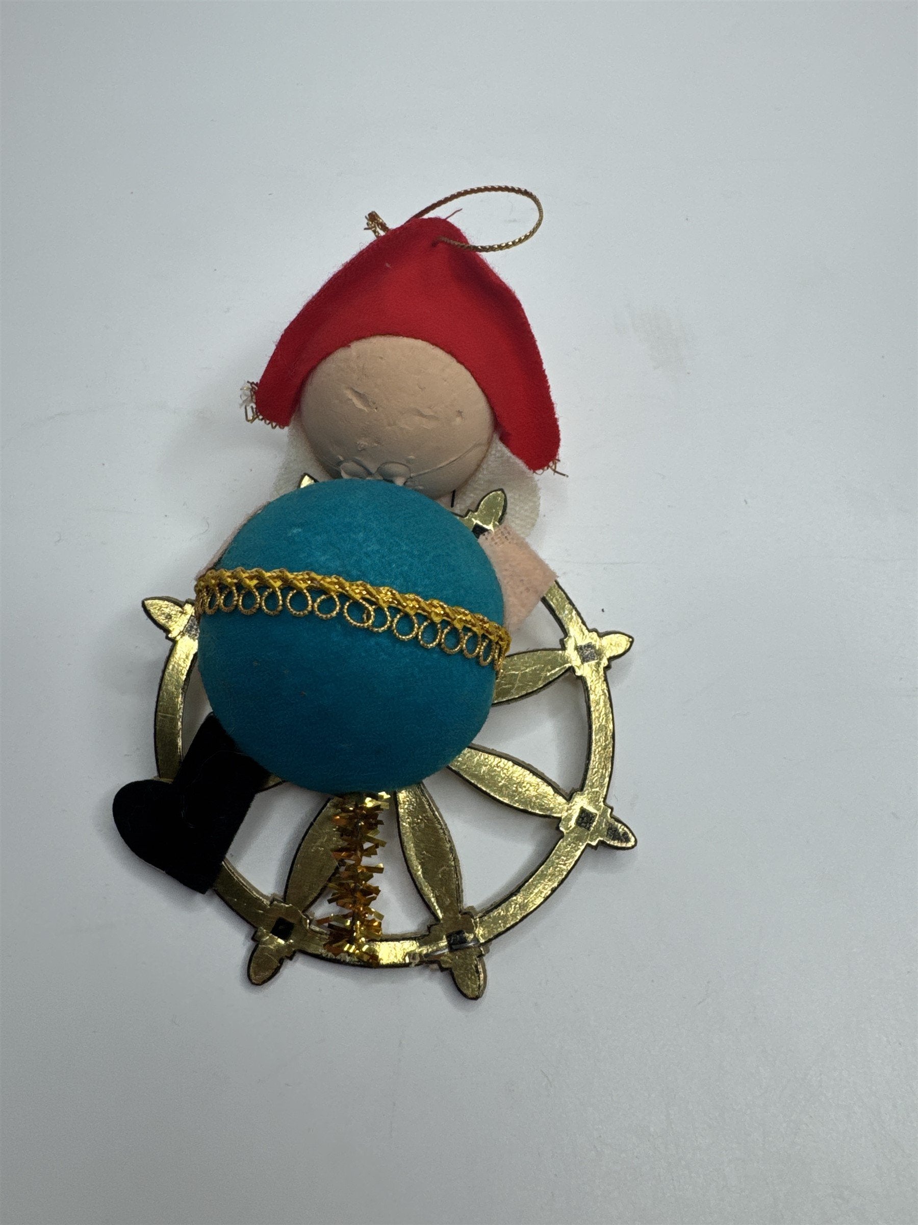 Vintage Holiday Christmas Pirate Wheel Paper Felt Unique Retro Ornament JAPAN **